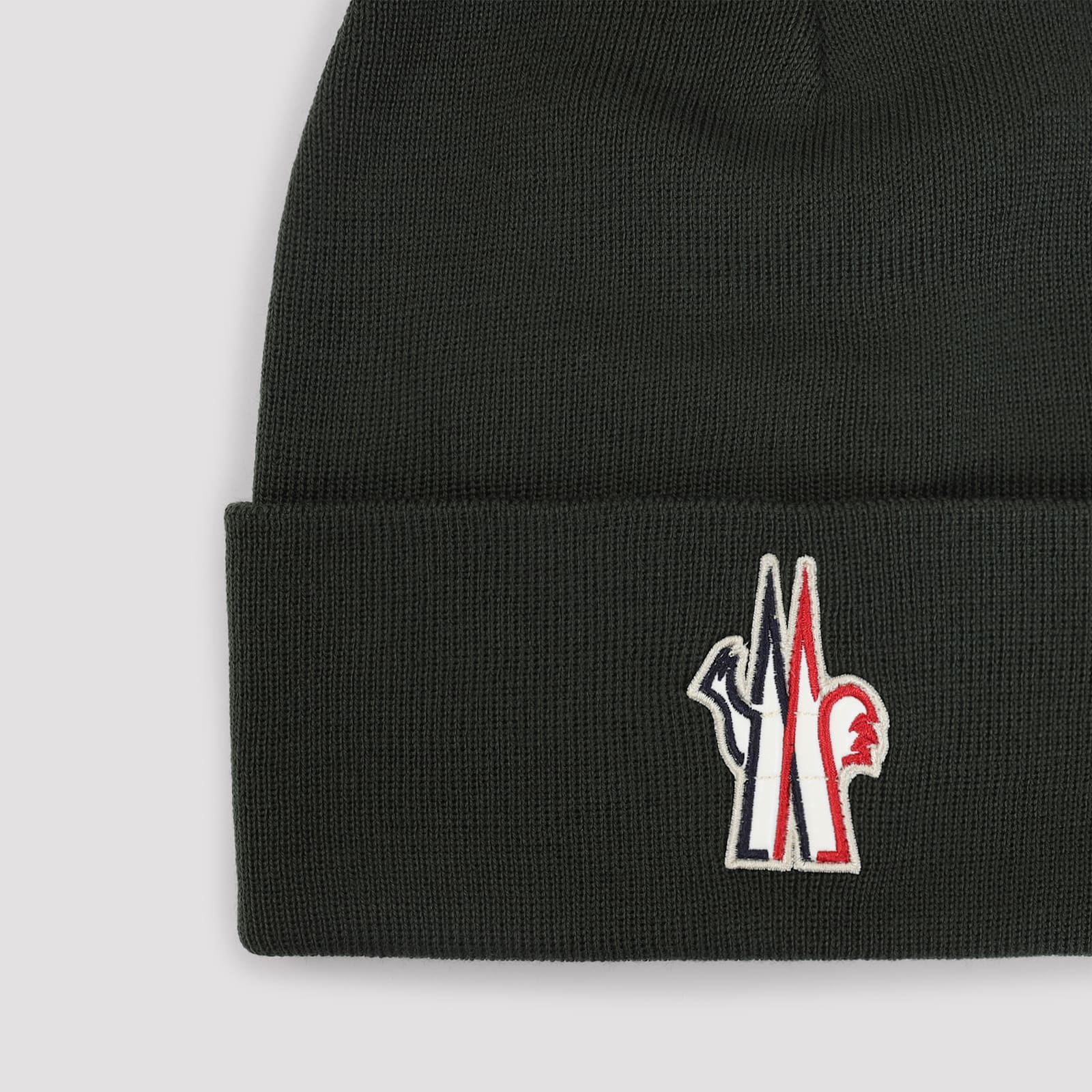 Moncler Knitted Wool Hat Ribbed Cuff In Green