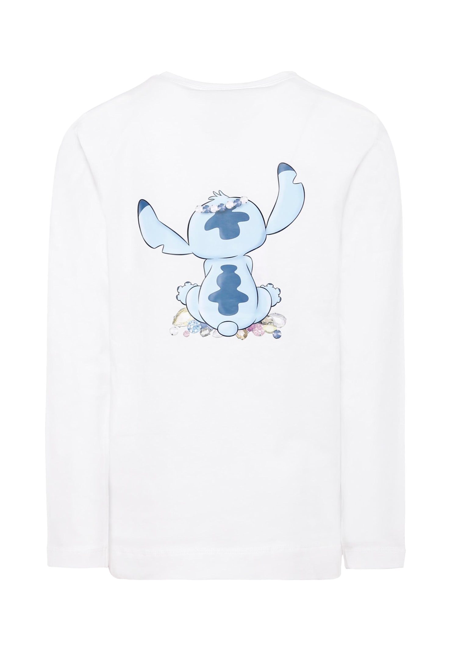 Monnalisa White T-shirt For Girl With Stitch Print In Gold
