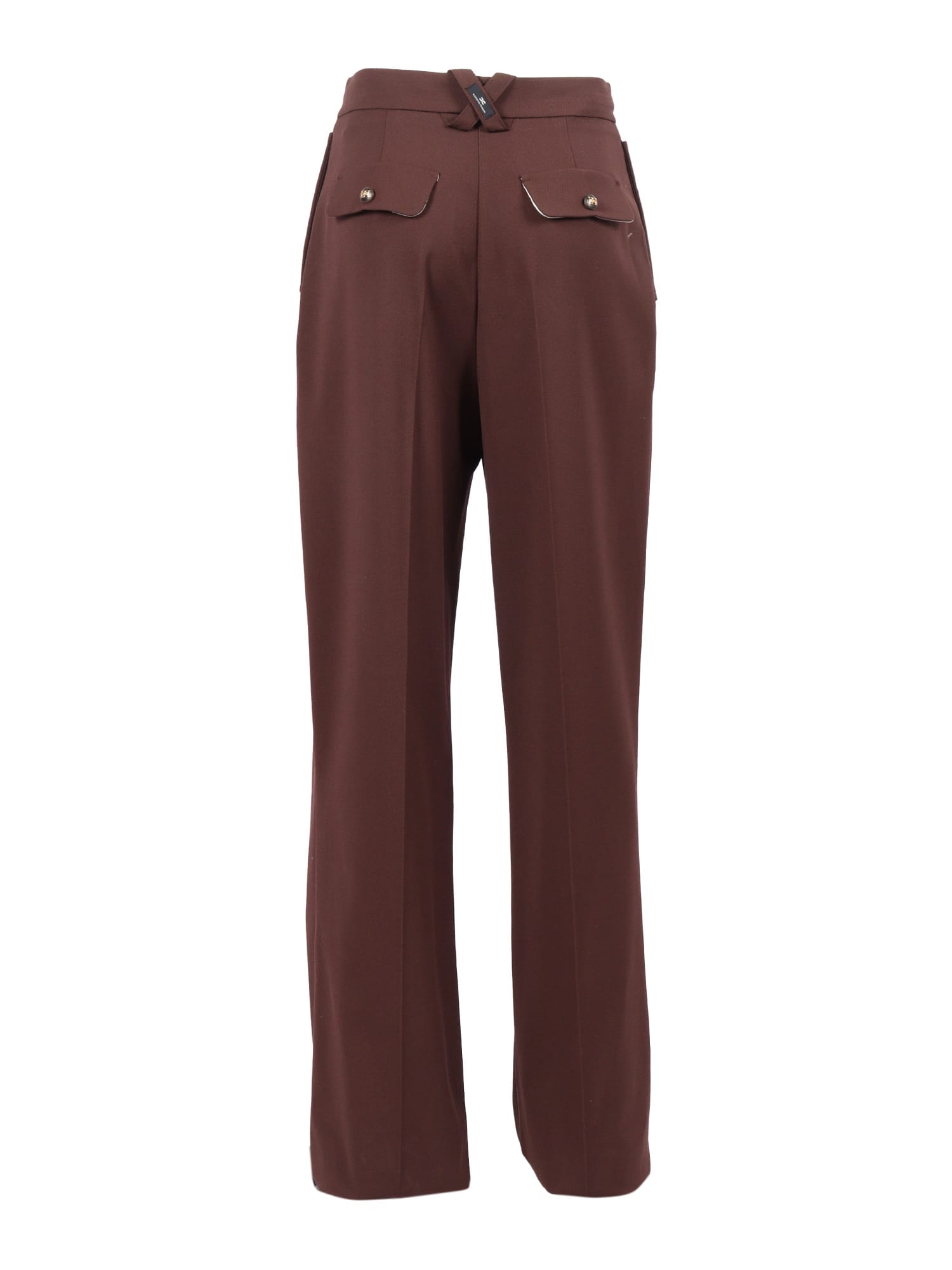 Elisabetta Franchi Tailored Brown Trousers With High Waist And Decorative Pockets In Burgundy