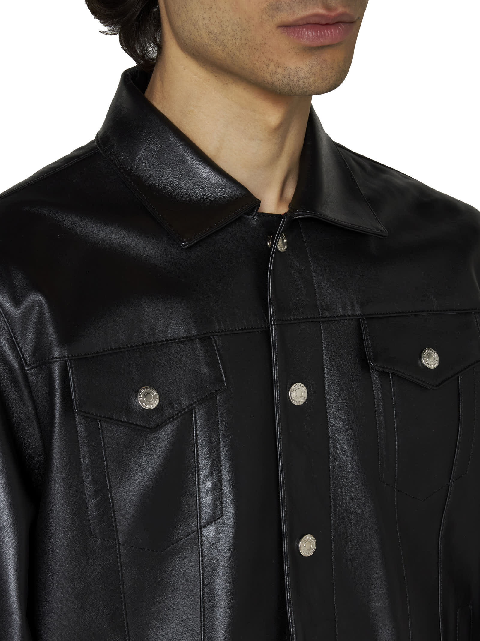 Dsquared2 Long-sleeved Leather Jacket In Black