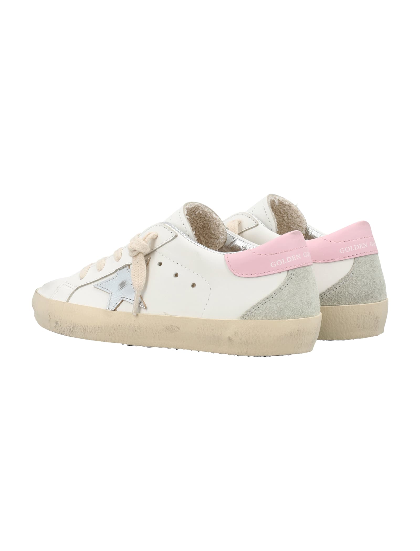 Golden Goose Kids Super-star White And Pink Leather Sneakers In White