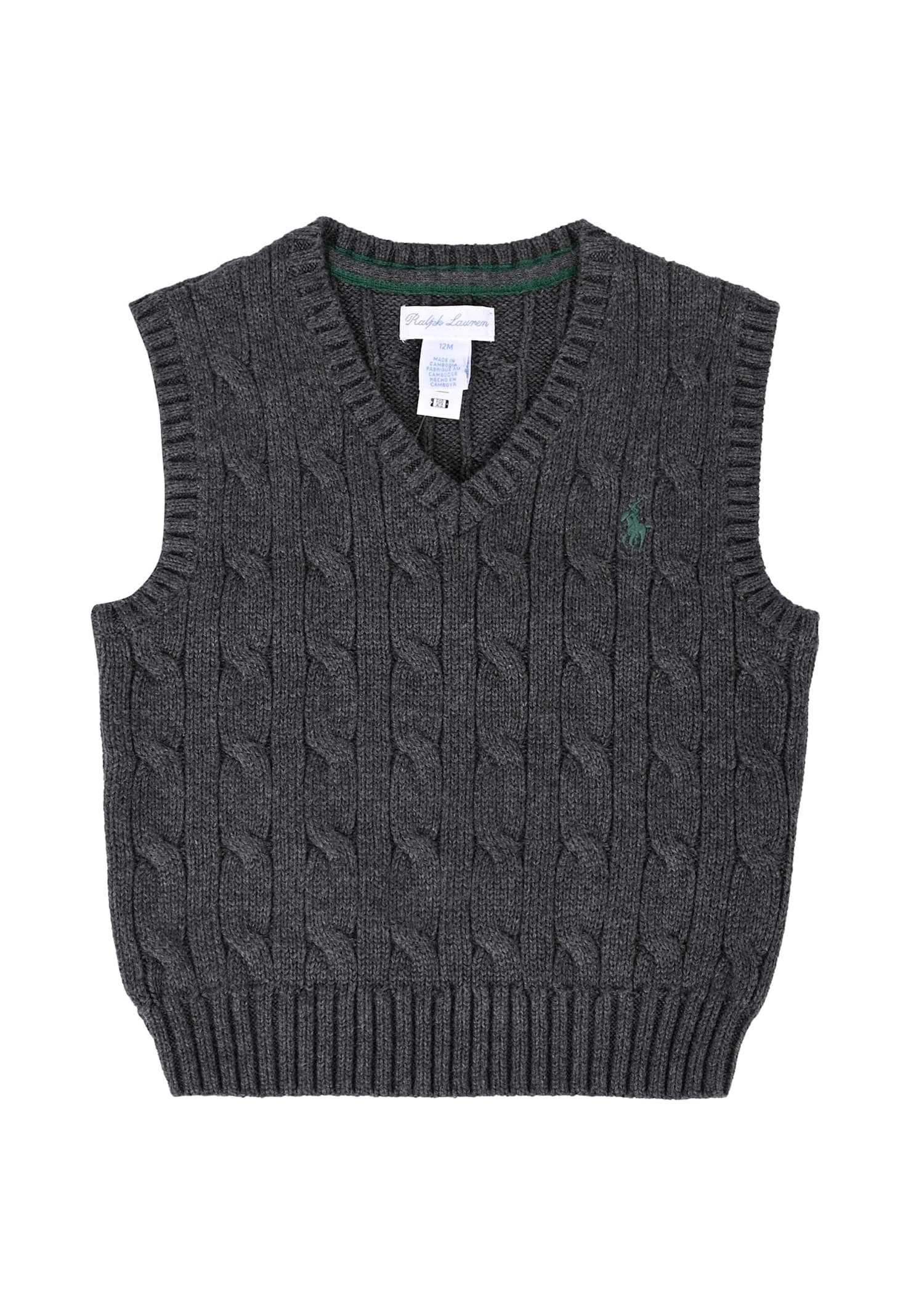 Ralph Lauren Grey Vest Sweater For Baby Boy With Horse In Gray