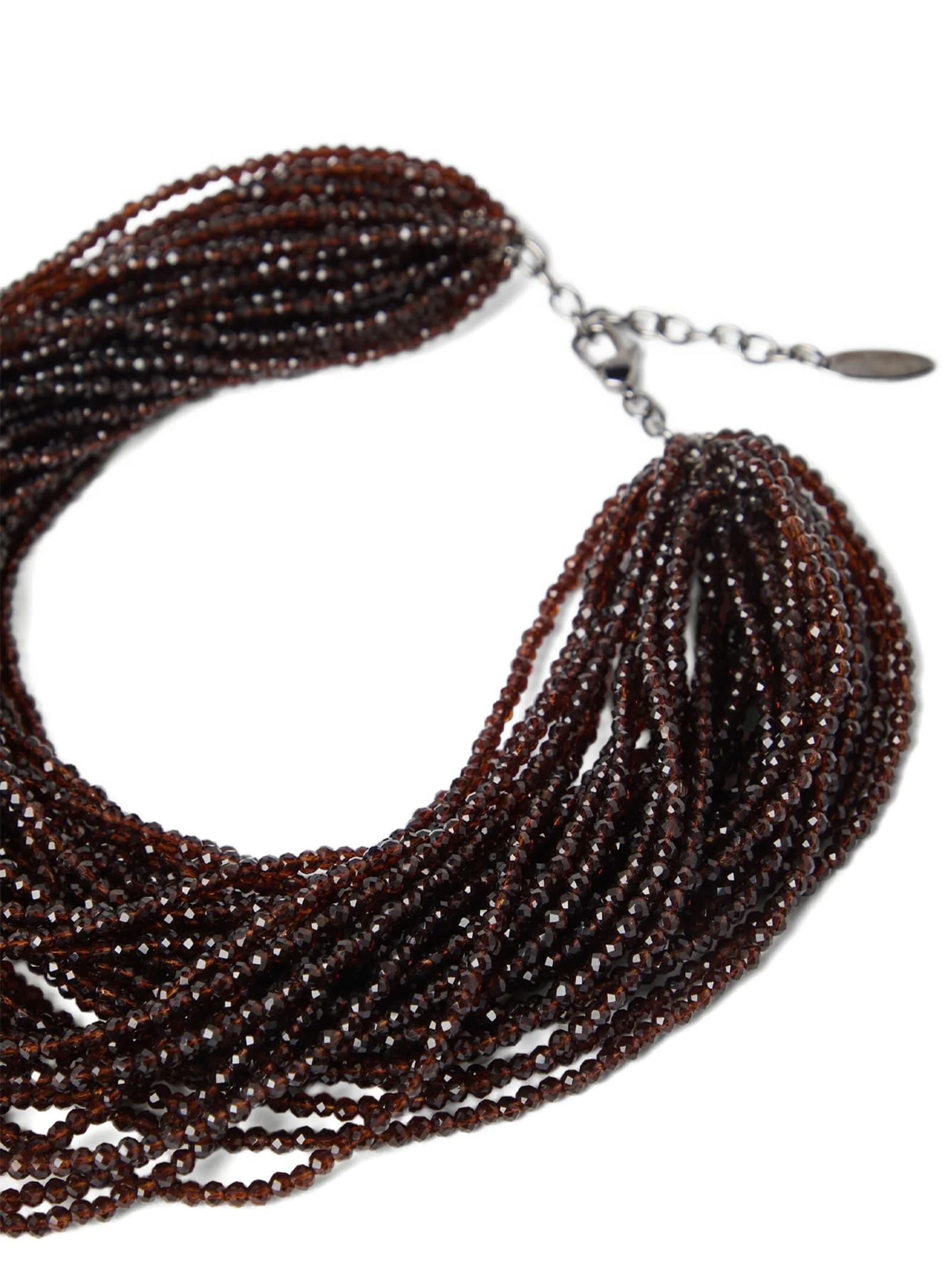 Brunello Cucinelli Multi-strand Beaded Silver And Glass Necklace In Brown