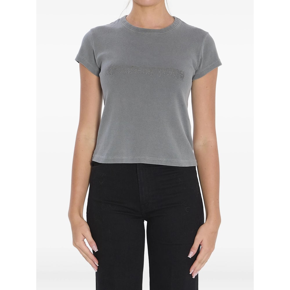 Alexander Wang Slim Fit Cropped Baby T-shirt With Graphic In Gray