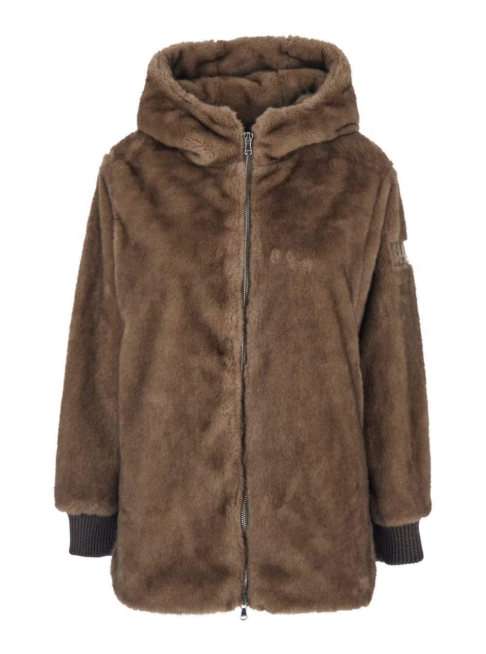 Tatras Arabis Brown Jacket With Fixed Hood And Logo Patch On The Sleeve In Faux Fur Woman In Brown