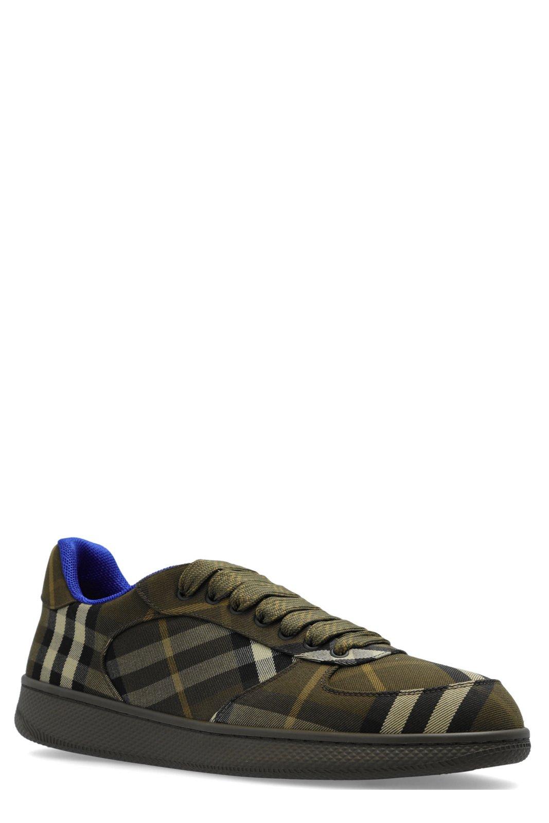 Shop Burberry Checked Terrace Lace-up Sneakers In Green