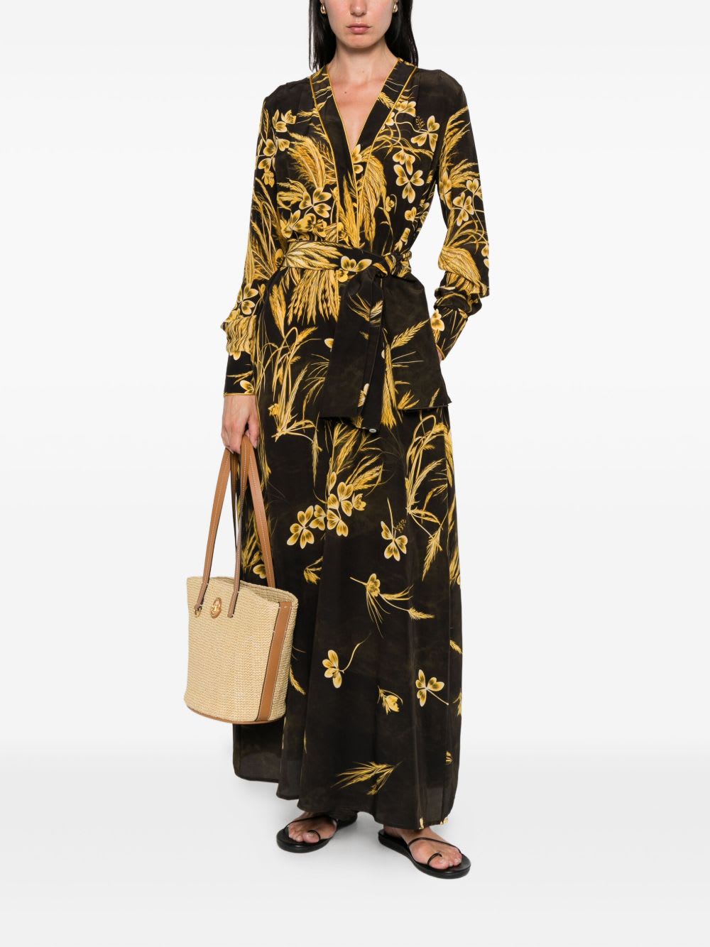 F.r.s For Restless Sleepers For Restless Sleepers Silk Blend Printed Maxi Dress In Black