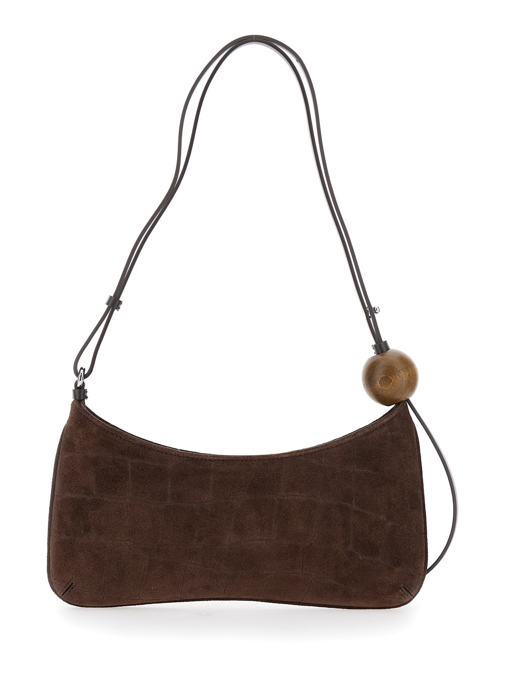 Jacquemus Le Bisou Perle Embellished Leather-trimmed Croc-effect Suede Shoulder Bag In Brown