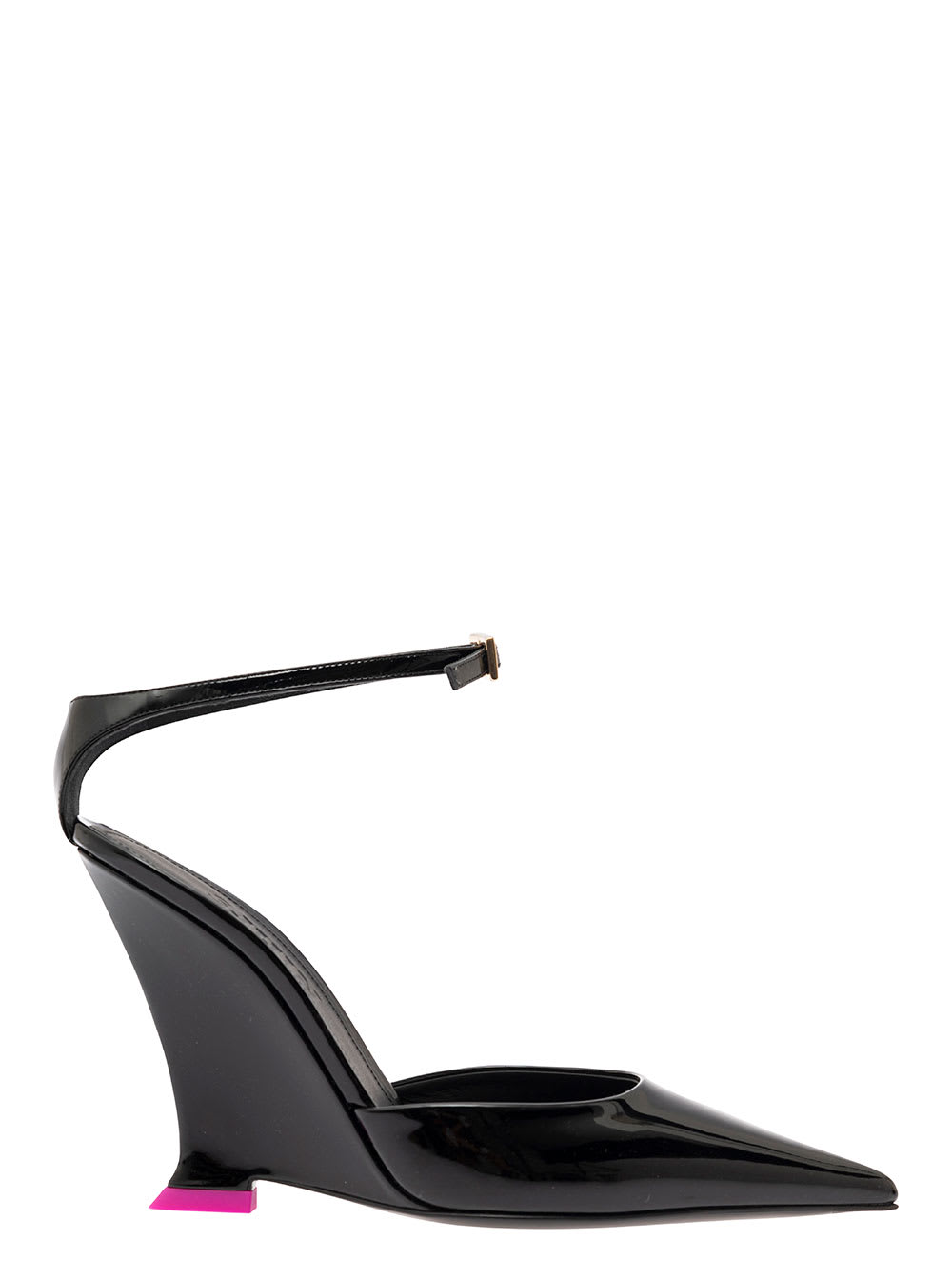 clea Black Pumps With Wedge Heel And Contrasting Detail In Leather Woman