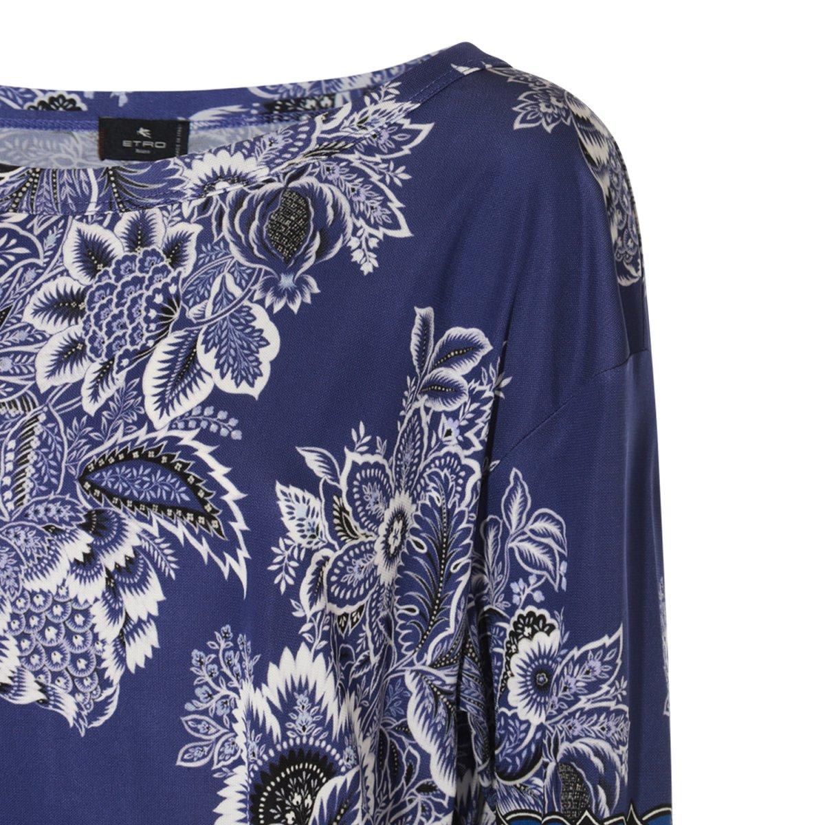 Shop Etro Bandanna Bouquet-inspired Printed Jersey Blouse In Blu