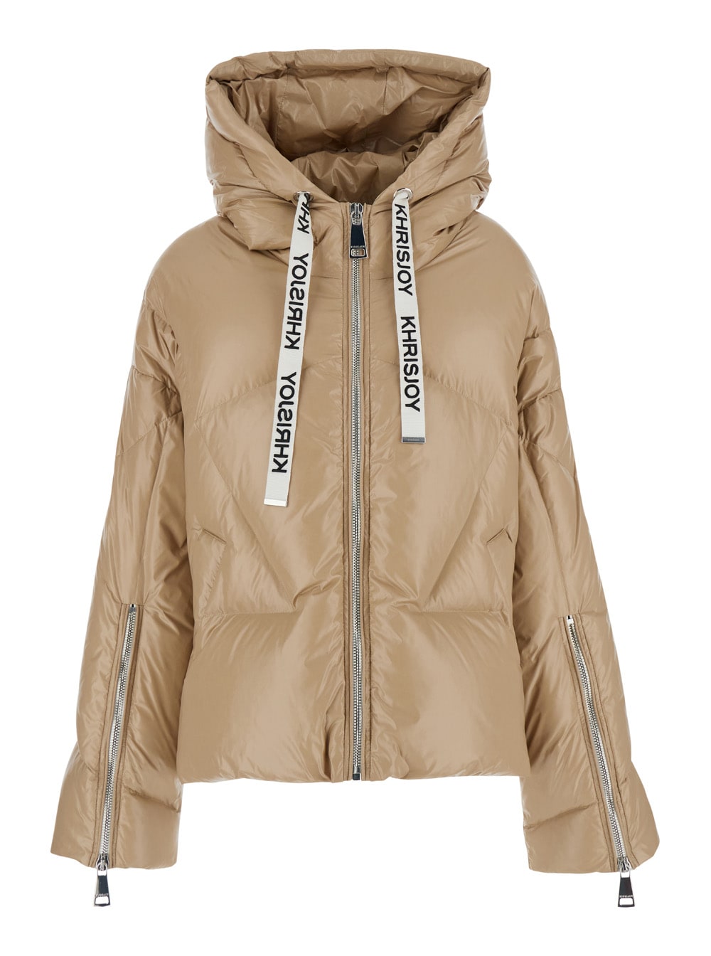 khris Beige Down Jacket With Logo Detail In Tech Fabric Woman