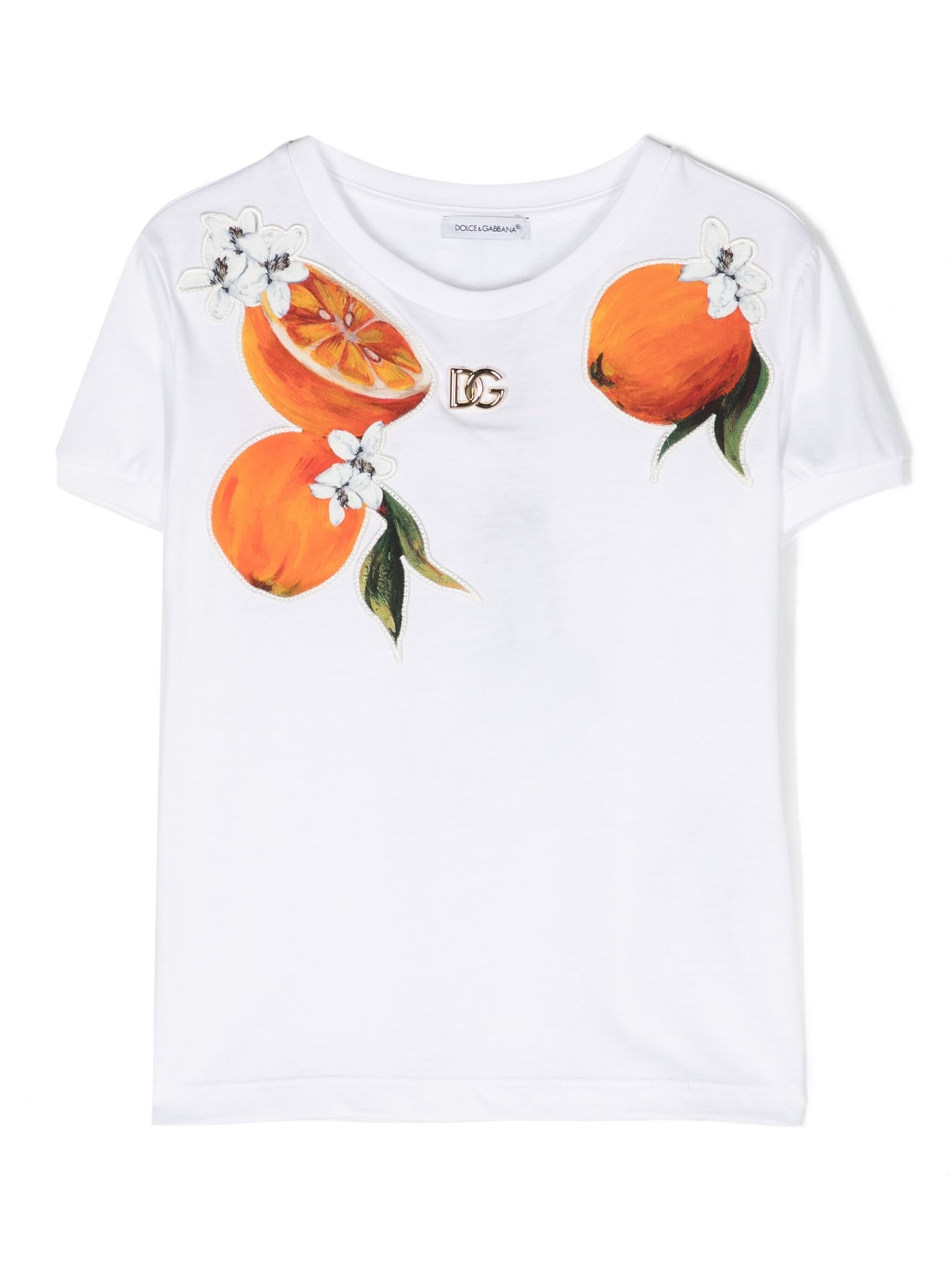 Shop Dolce & Gabbana White T-shirt With Oranges Print In Bianco Ottico