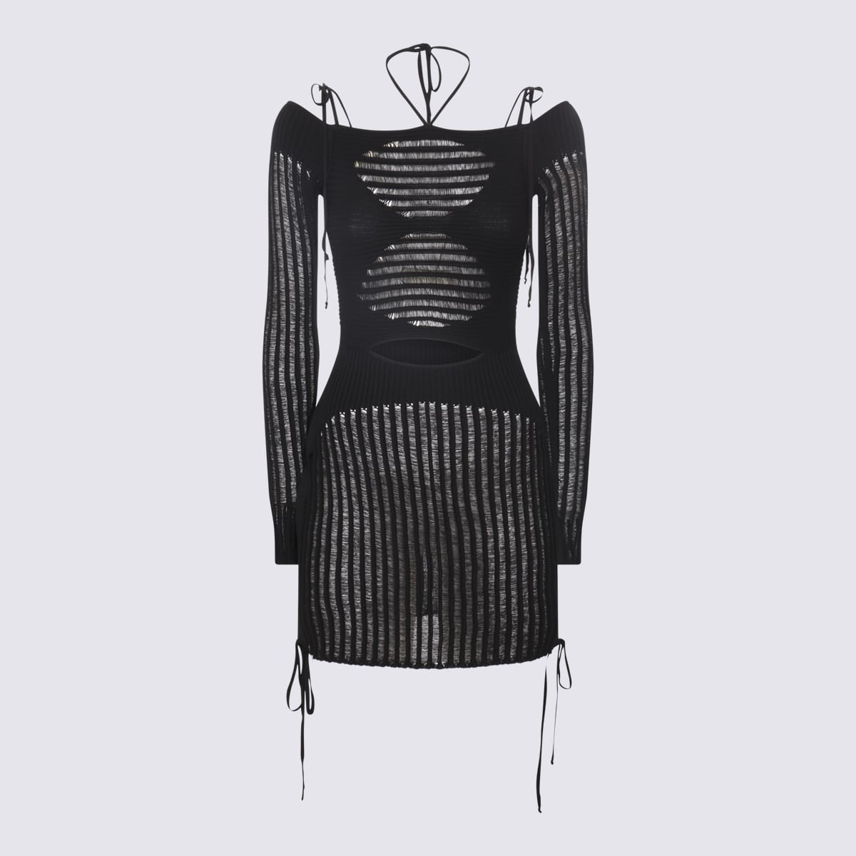 Shop Andreädamo Black Viscose Knitted Cut Out Mini Dress