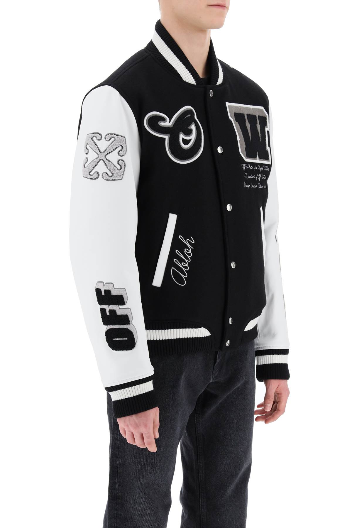 Shop Off-white Lea Varsity Bomber Jacket In Black Black (white)