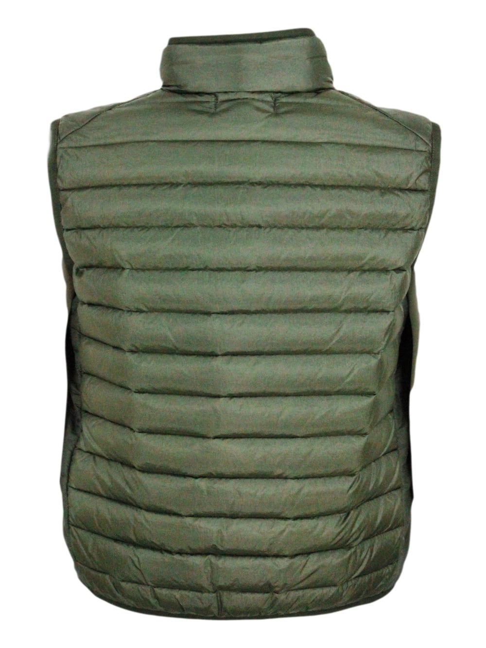Stone Island 100 Gram Padded Sleeveless Down Vest Made Of Recycled Crisp Nylon. Zip Closure And Logo On The Chest In Green