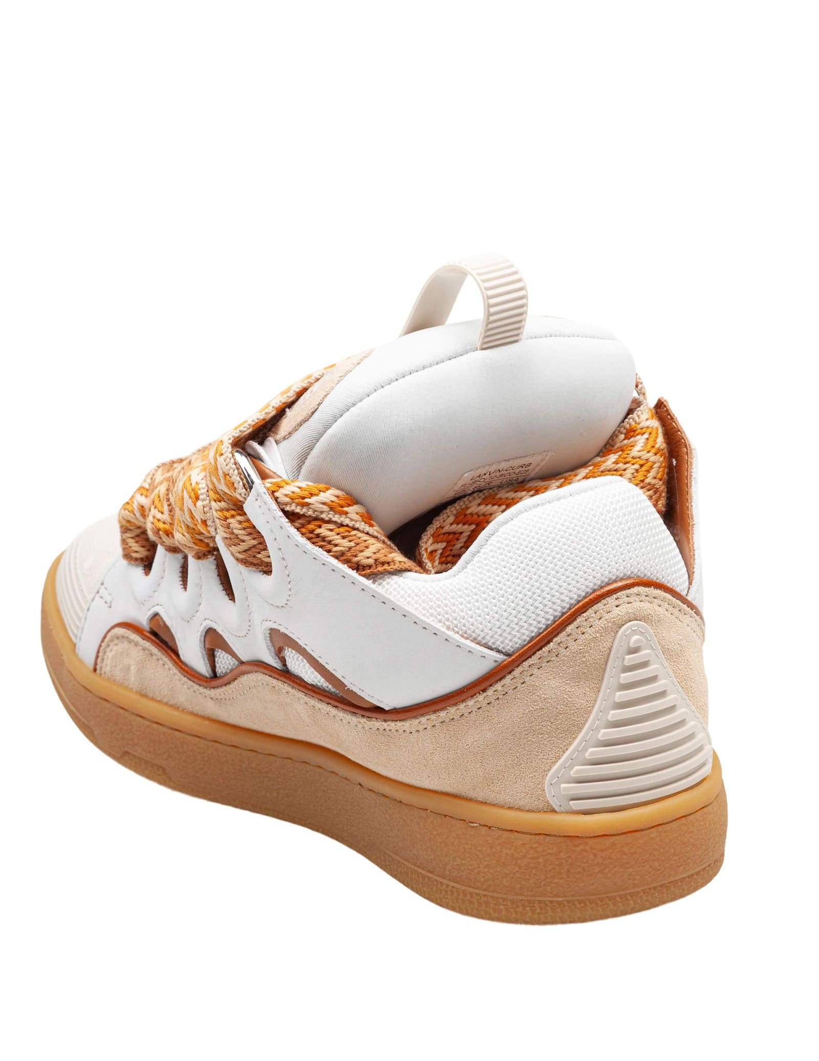 Lanvin Curb Leather And Fabric Sneakers, White And Honey In Multi