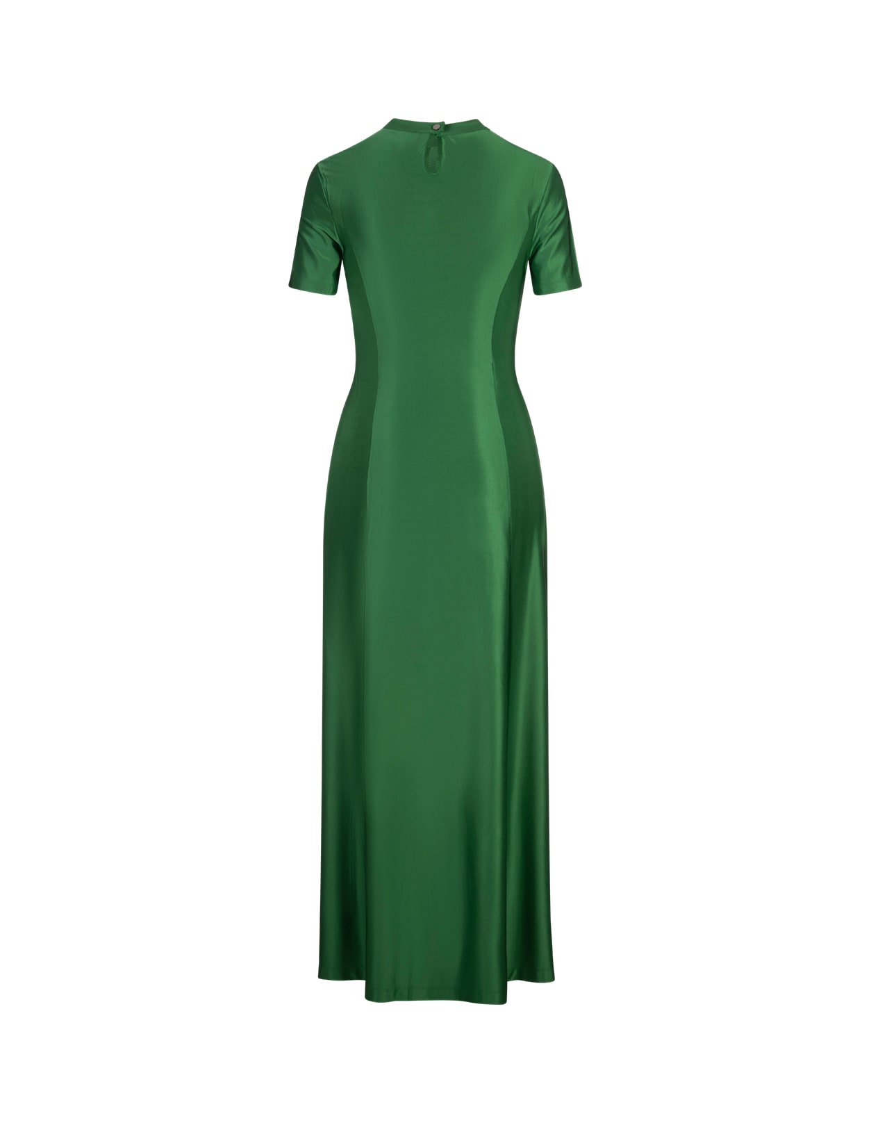 Shop Rabanne Long Draped Dress In Green Stretch Satin