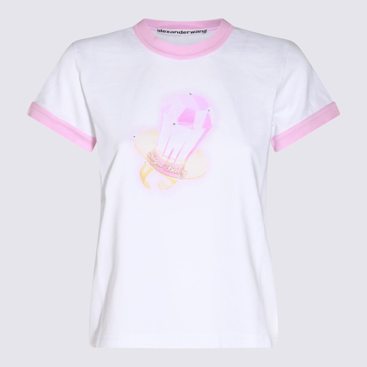 Shop Alexander Wang White And Pink Cotton T-shirt