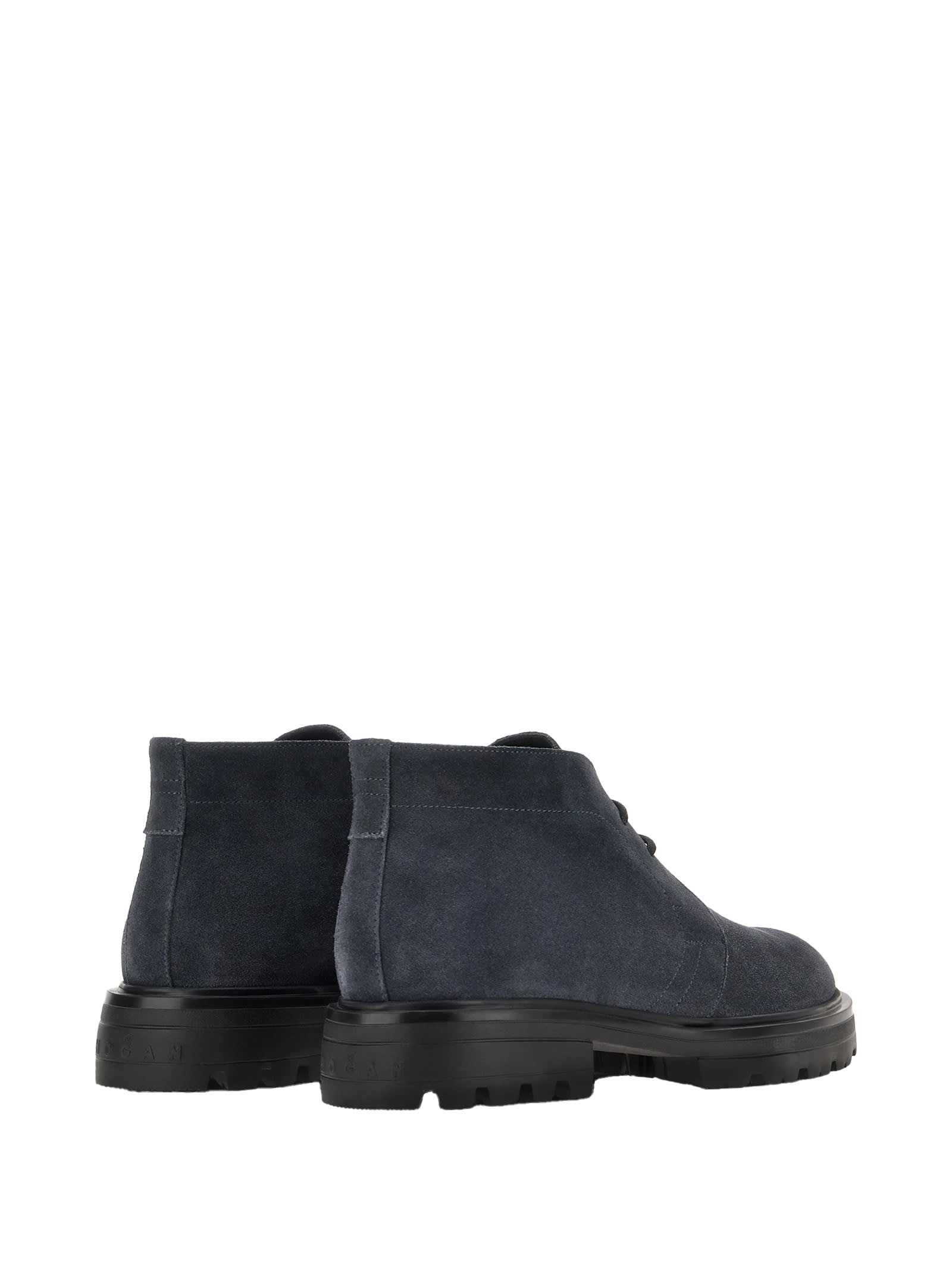 Hogan Brown Suede Ankle Boots With Toggled Tongue And Rubber Sole In Blue