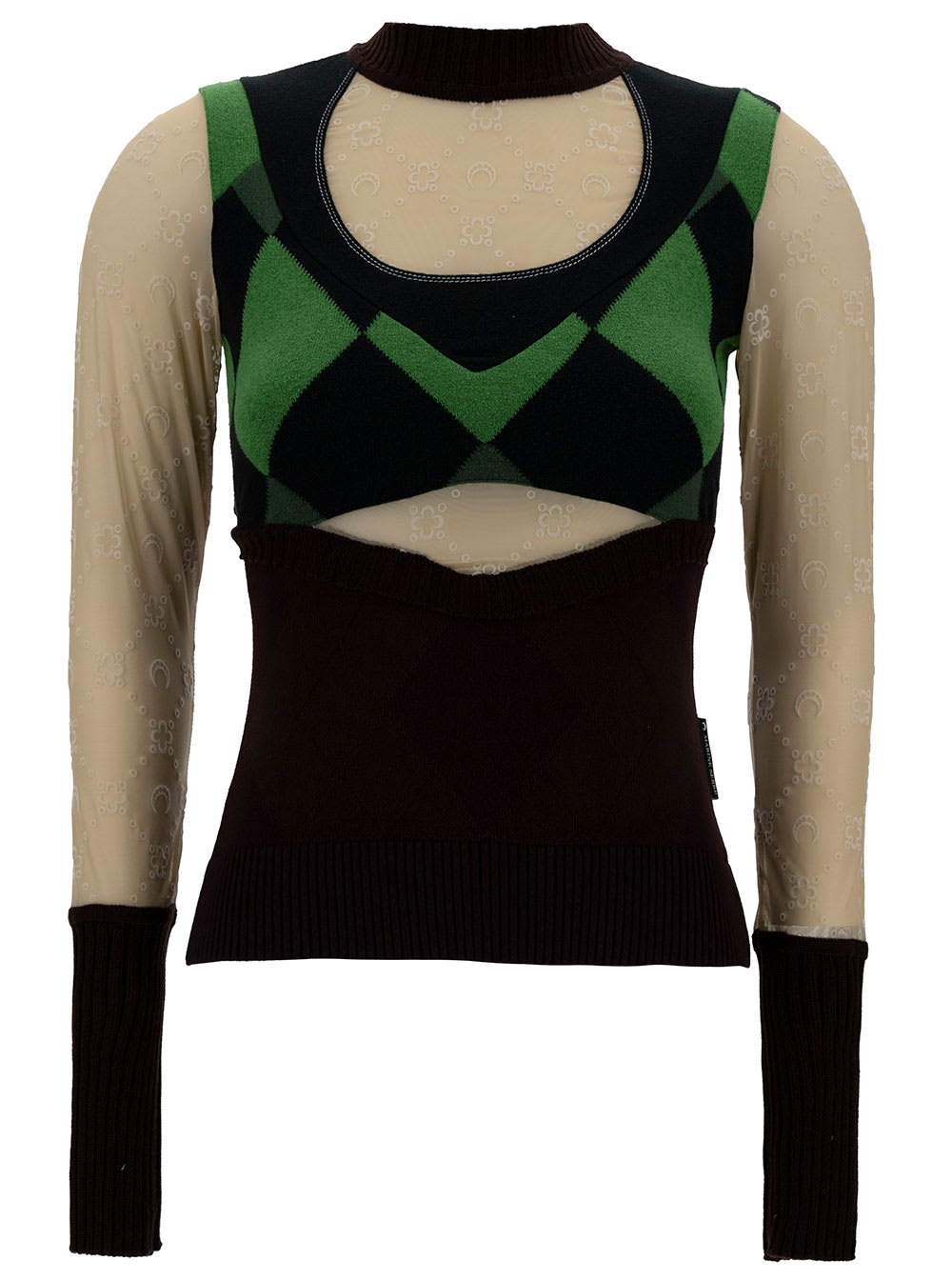 Shop Marine Serre Multicolor Sweater With Crescent Moon And Diamond Motif In Cotton Woman