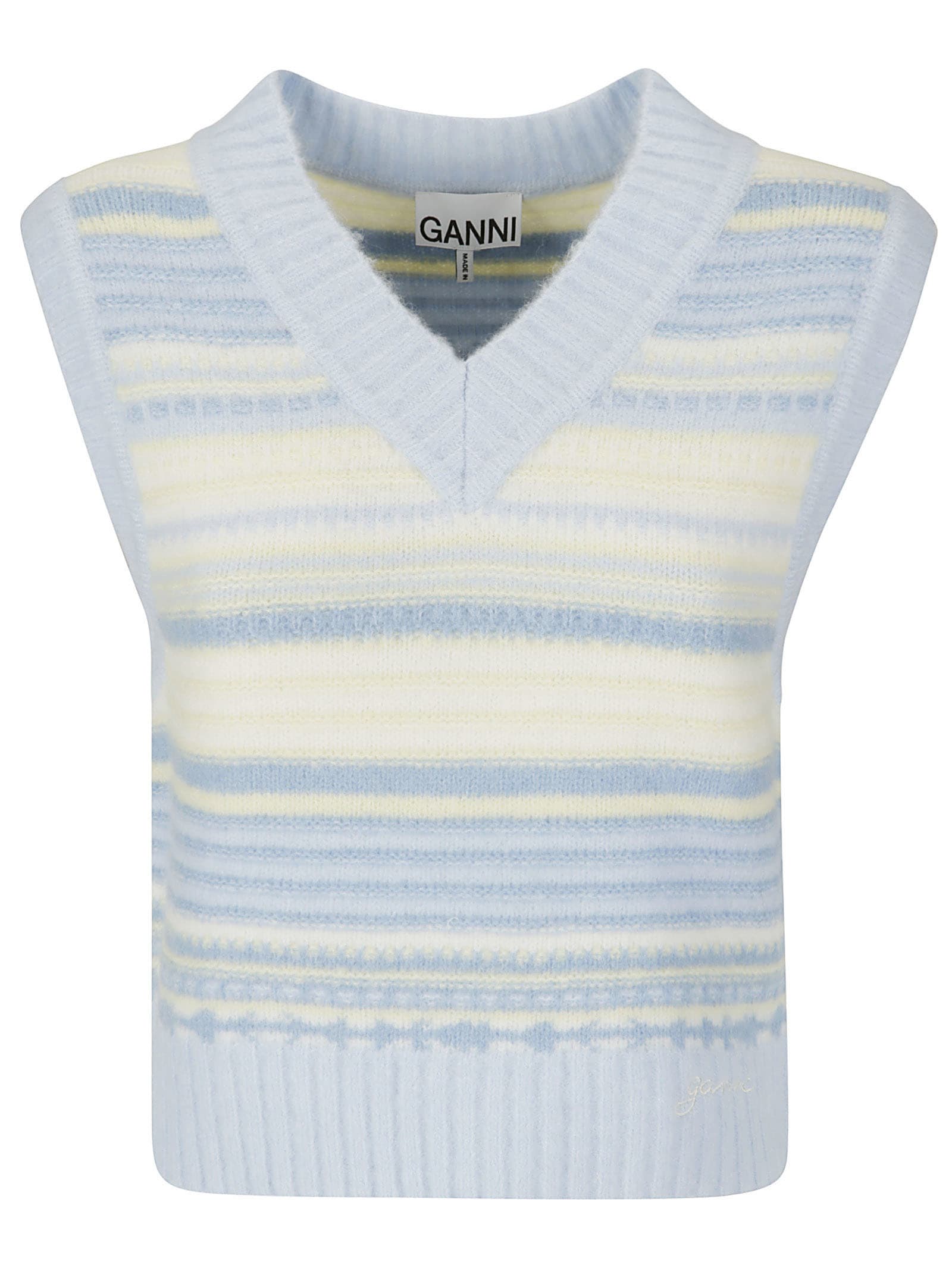 Shop Ganni Soft Wool Stripe Vest In Skyway