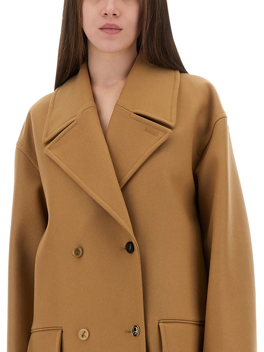 Moschino Lapel Sleeve Double-breasted Pocket Coat In Brown