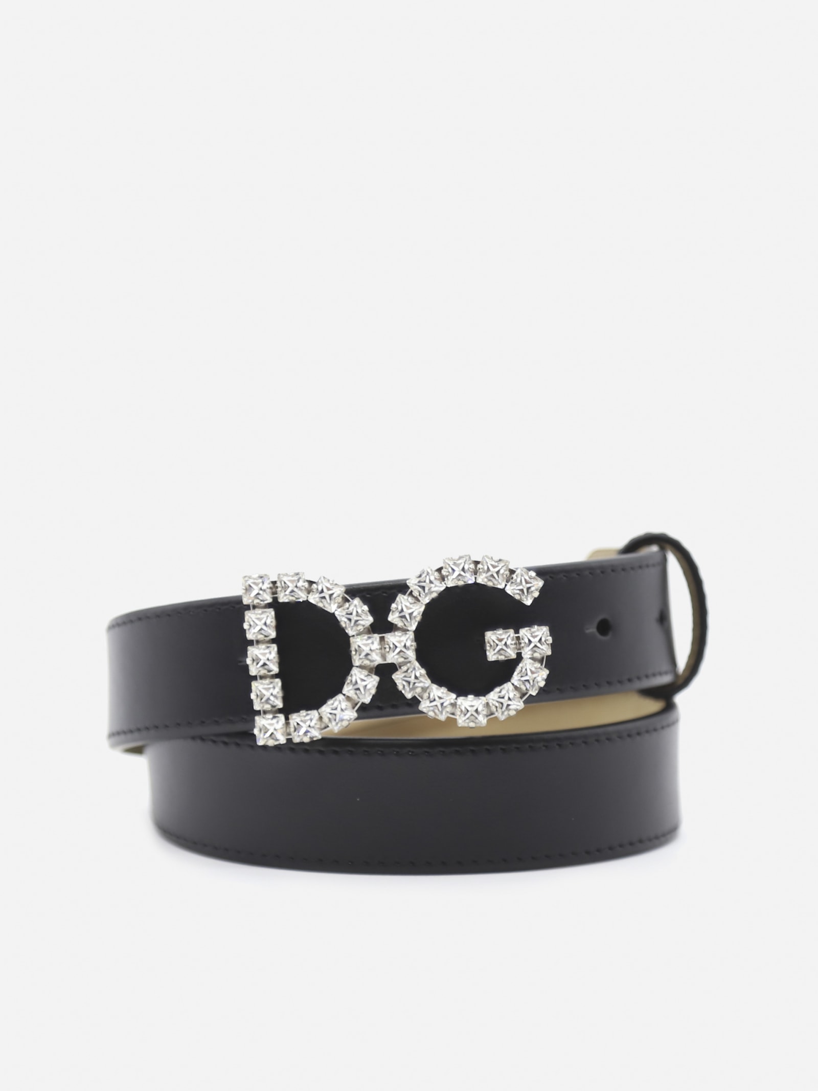 Dolce & Gabbana Leather Belt With Dg Buckle Decorated With Crystals