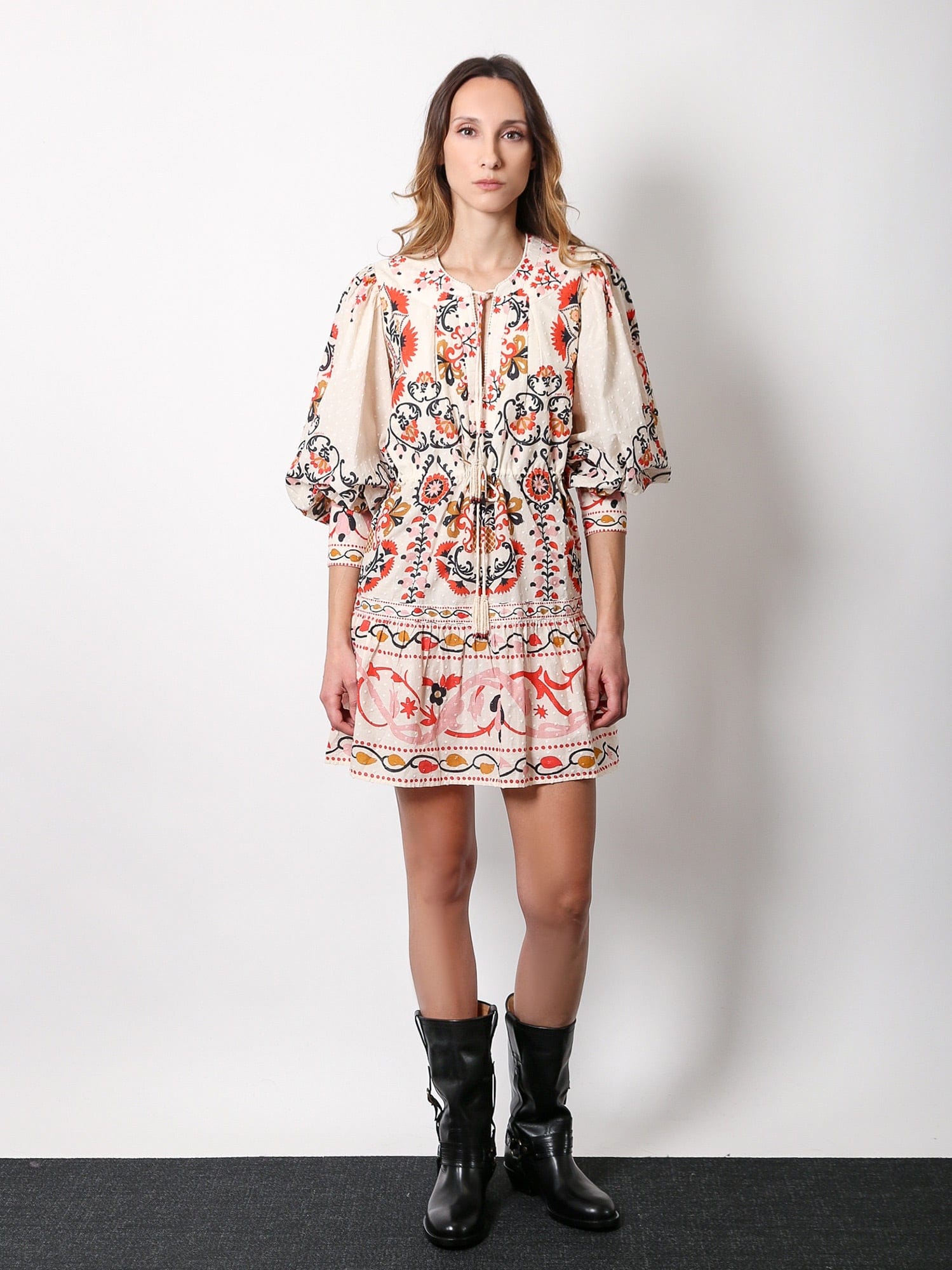Shop Farm Rio Cotton Dress With Multicolor Print In Beige