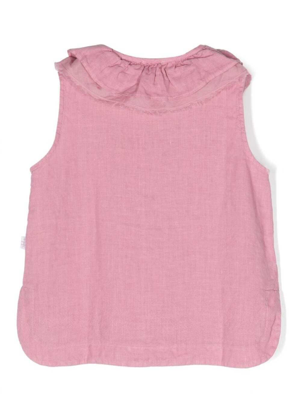 Shop Il Gufo Pink Shirt With Ruched Detailing In Linen Girl