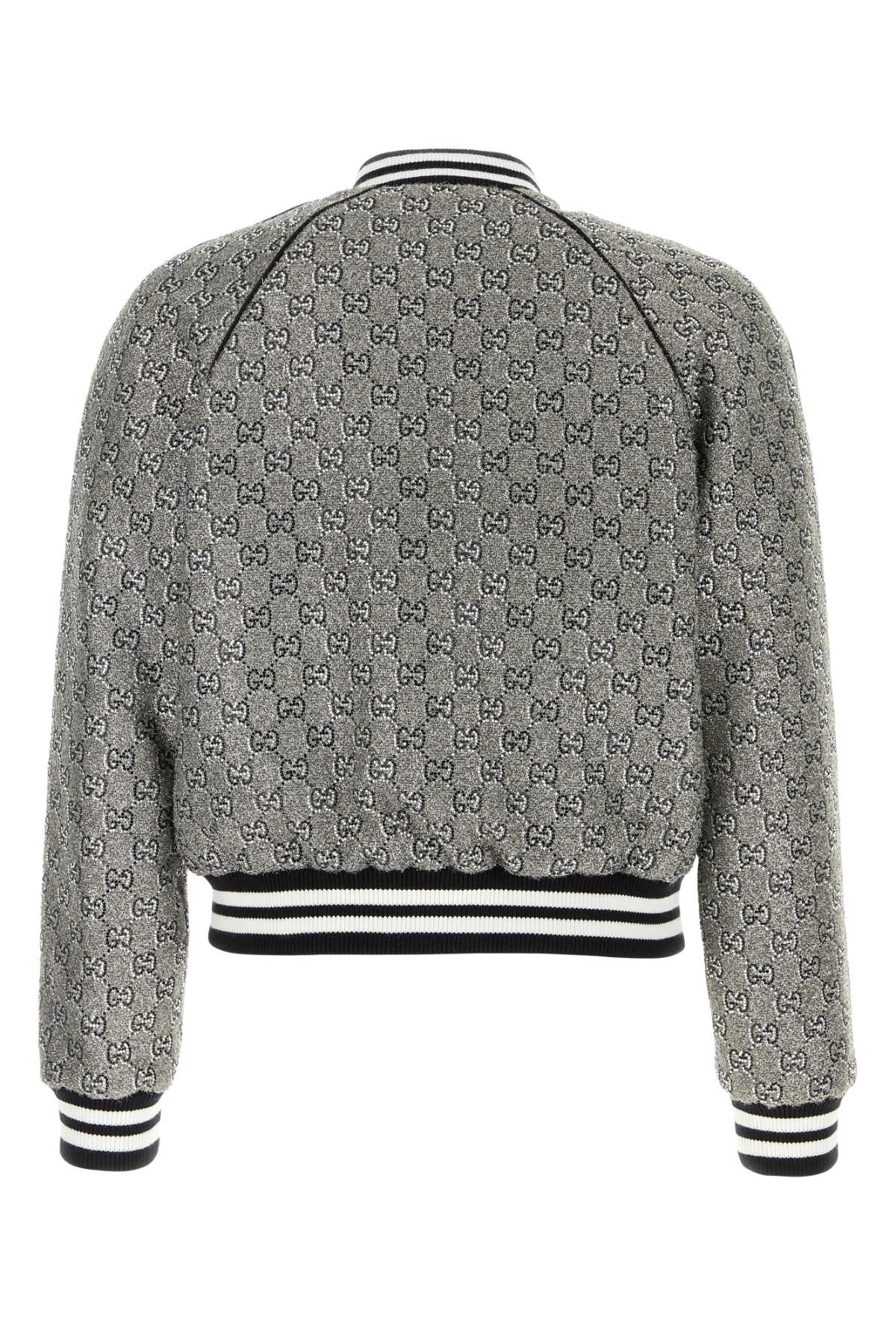 Gucci Embellished Tweed Bomber Jacket In Grey
