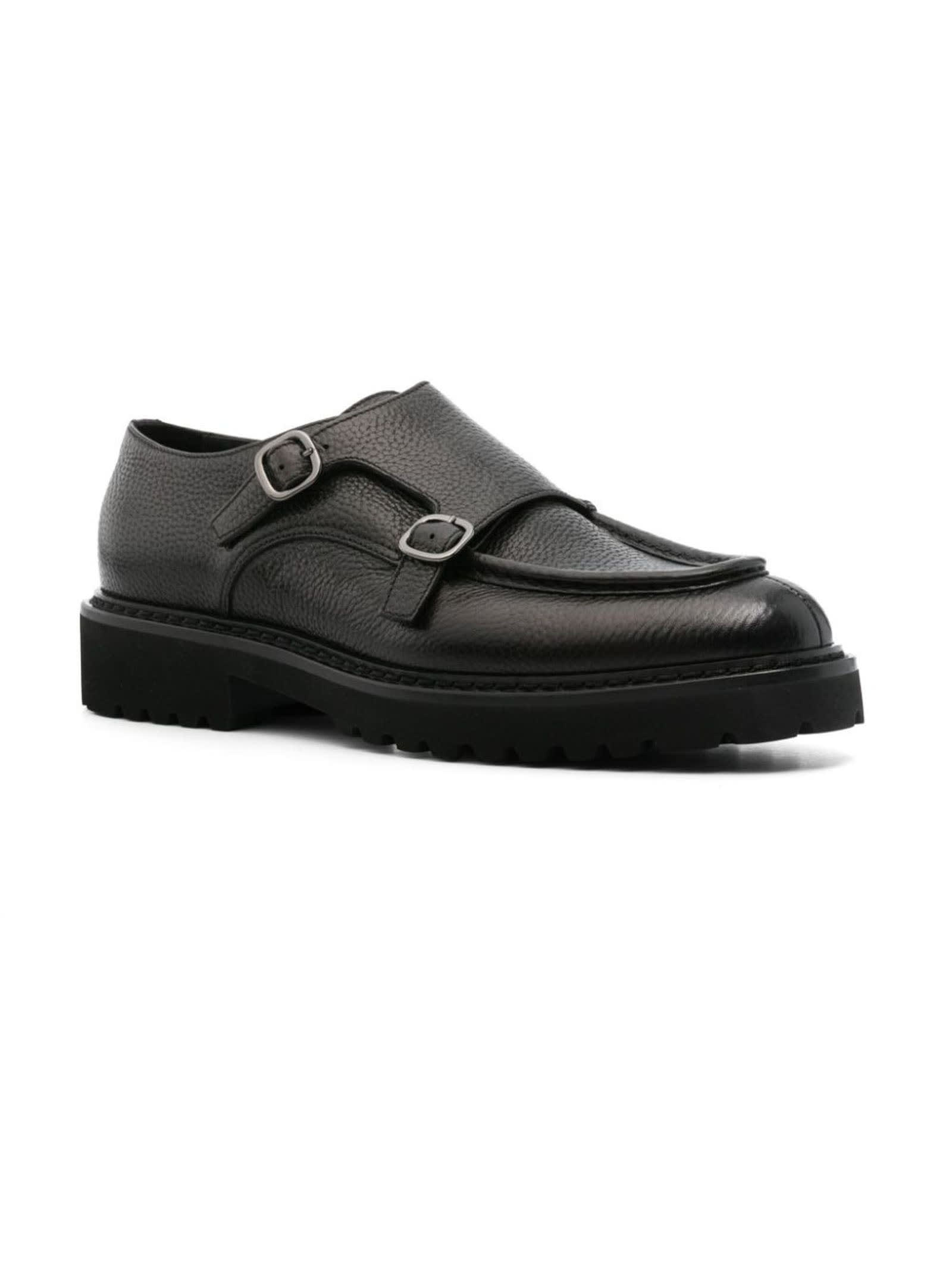 Shop Doucal's Black Calf Leather Monk Shoes