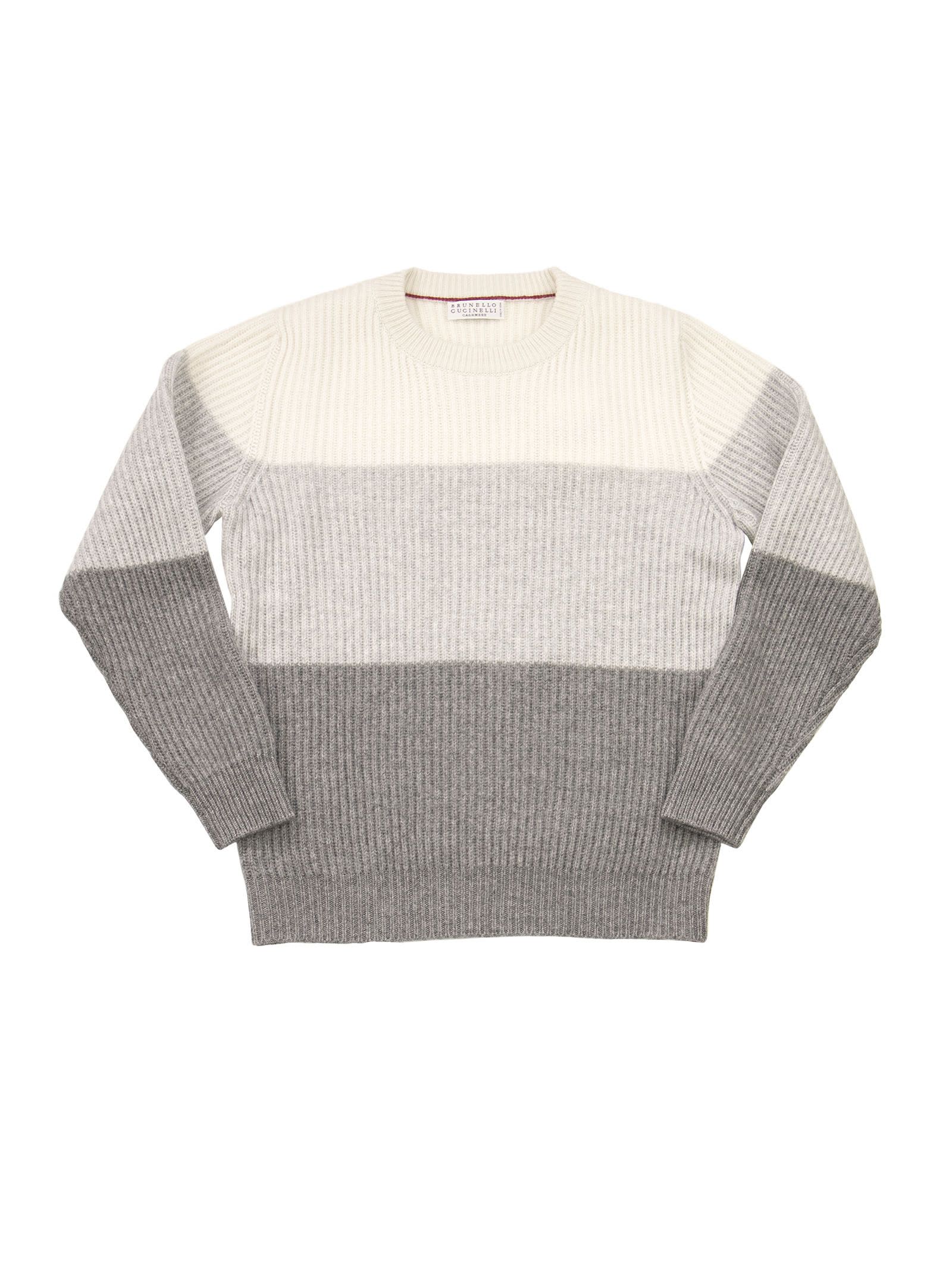 Brunello Cucinelli Virgin Wool, Cashmere And Silk Rib Colour Block Sweater