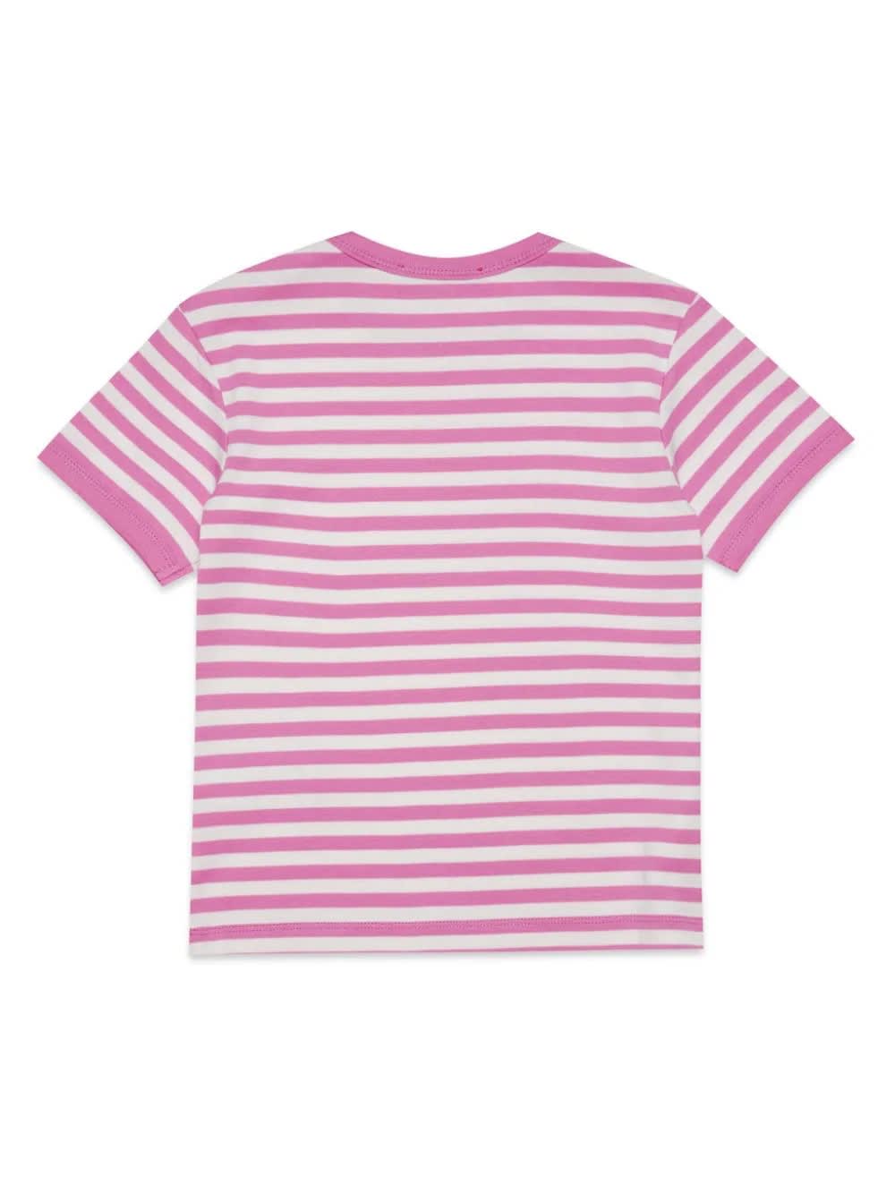 Shop Max&amp;co. White And Fuchsia Striped T-shirt With Logo In Pink
