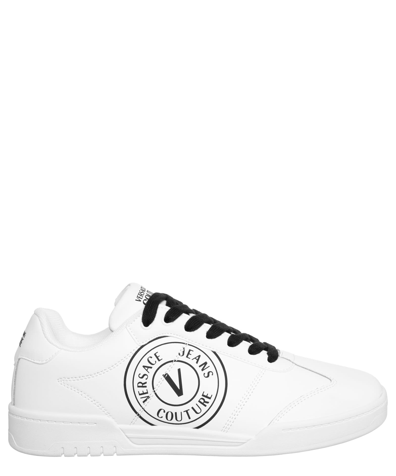 VERSACE JEANS COUTURE BROOKLYN V-EMBLEM LEATHER SNEAKERS