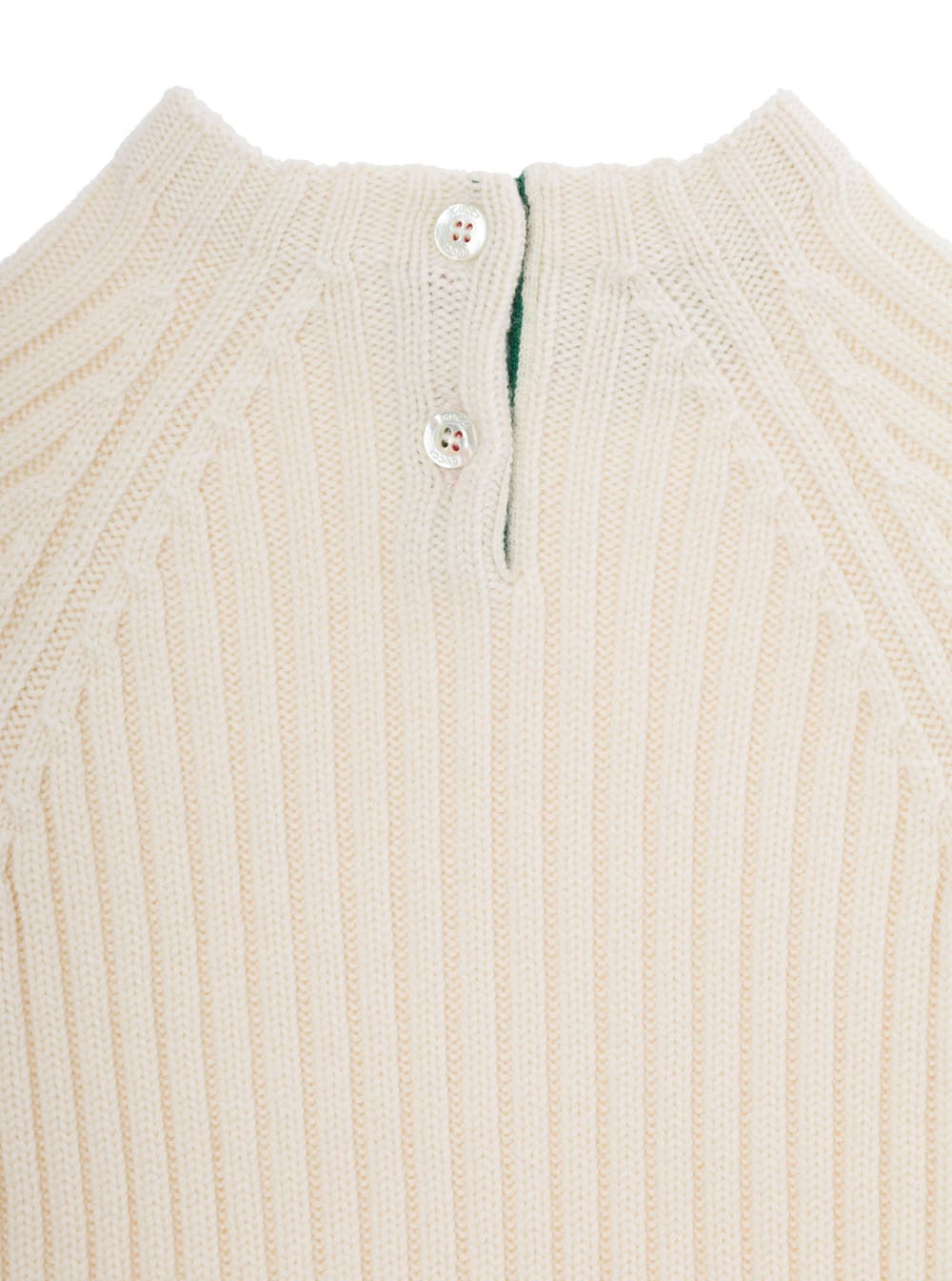 GUCCI WHITE ONE-PIECE WITH WEB DETAIL IN RIBBED WOOL BABY