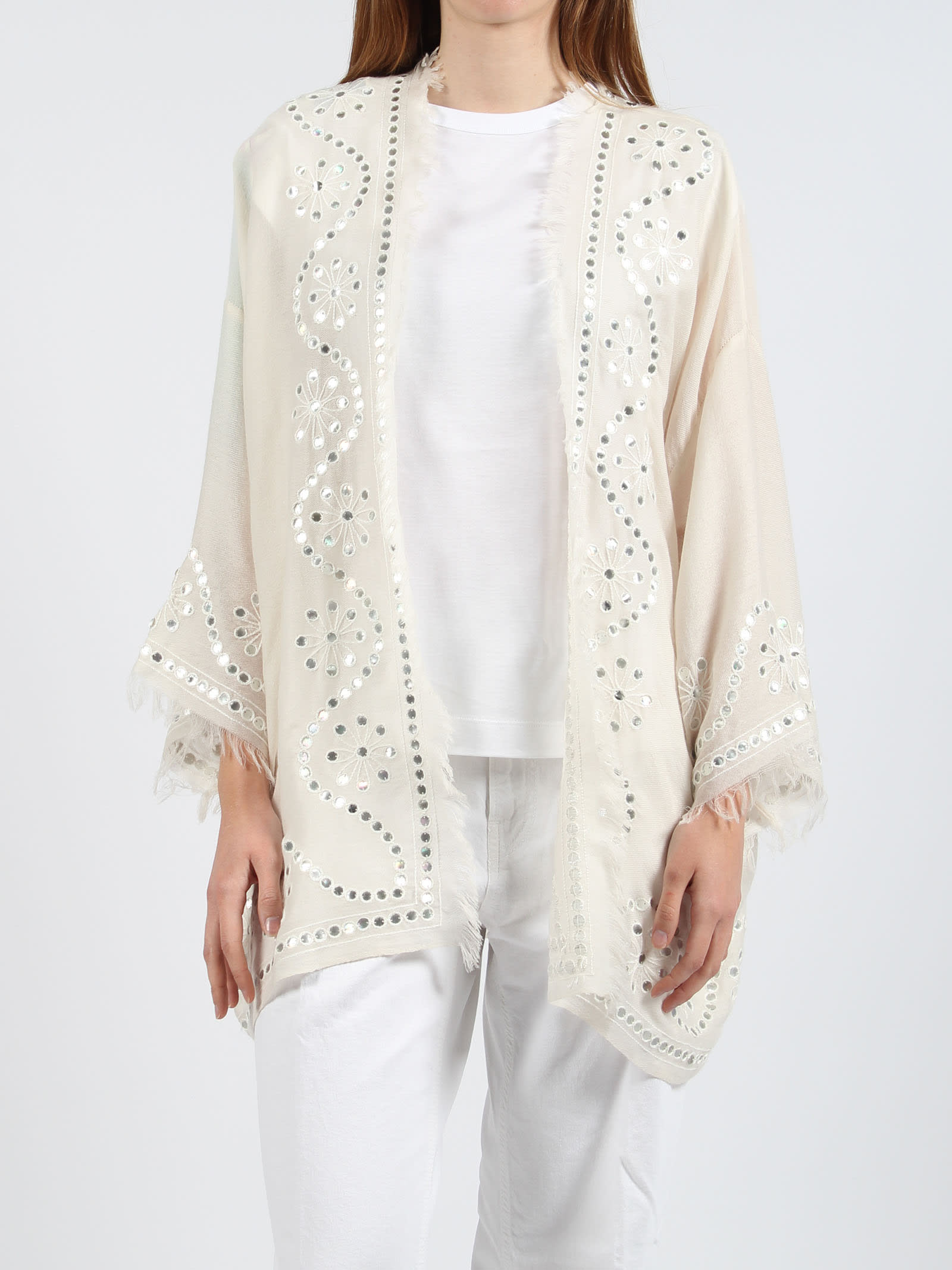 Shop P.a.r.o.s.h Within Embroidered Cardigan In Bianco