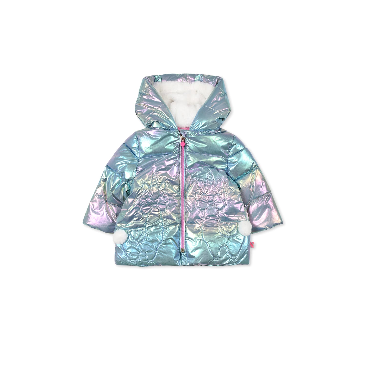 BILLIEBLUSH MULTICOLOUR DOWN JACKET FOR BABY GIRL WITH POM POMS