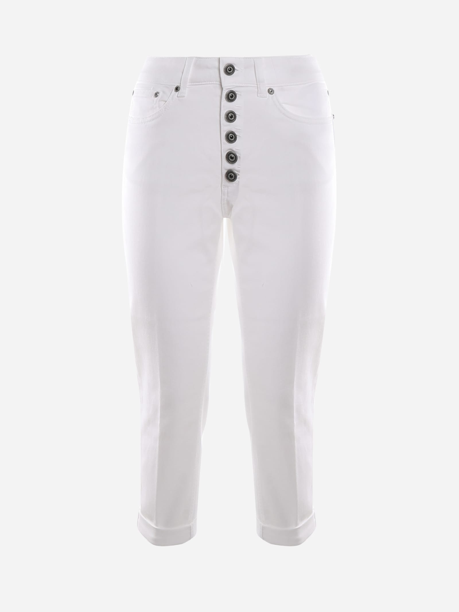 Dondup Cropped Trousers In White Cotton