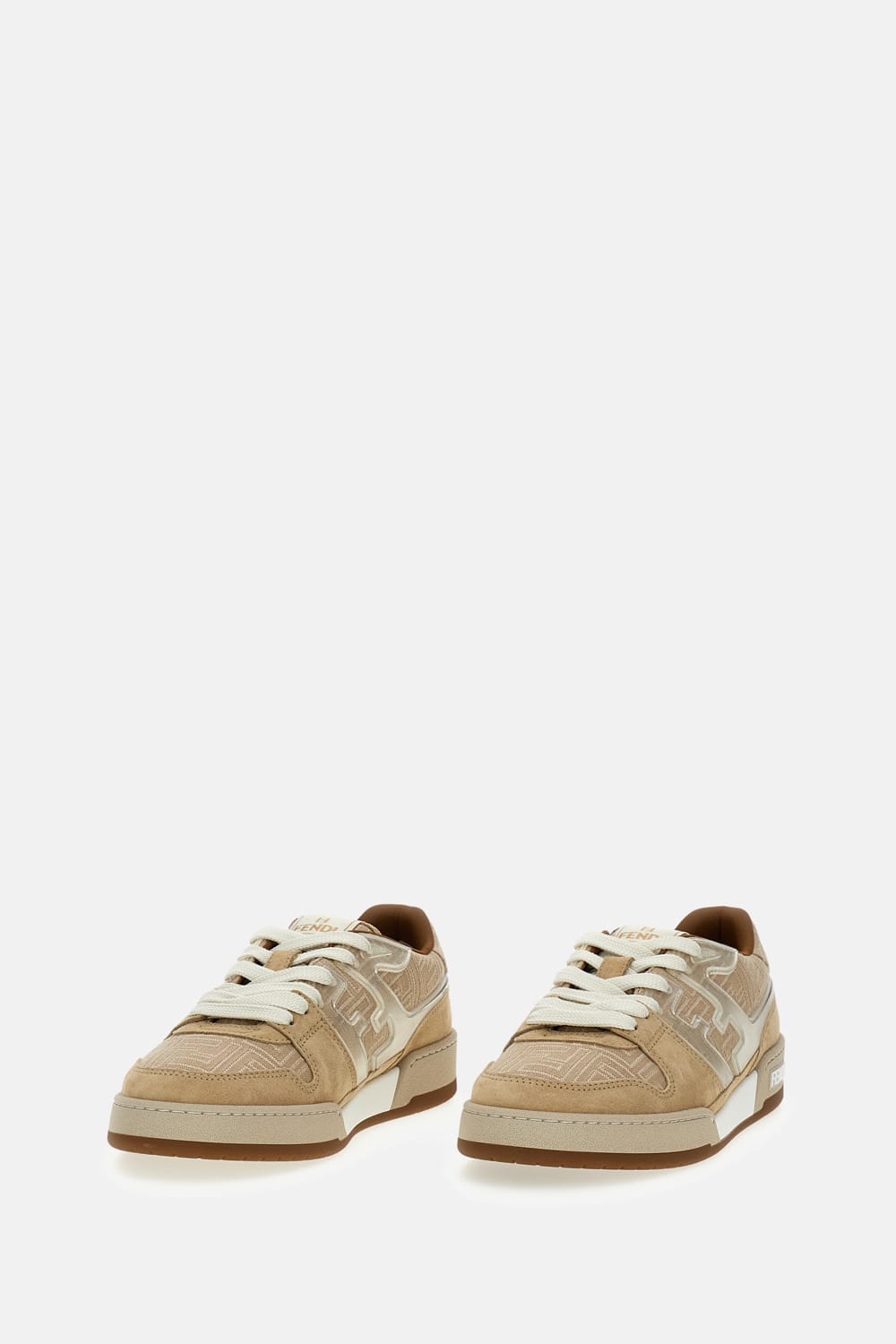 Fendi Ff-monogram Jacquard Suede-panels Sneakers In Nude