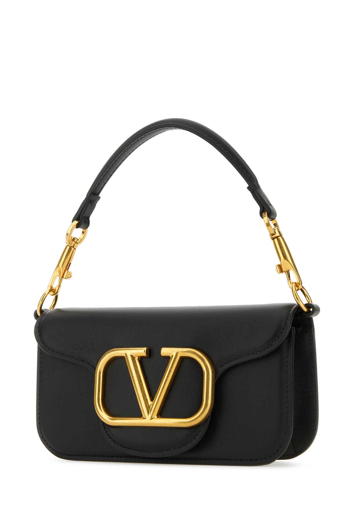 Valentino Garavani Black Leather Small Locã² Handbag In Nero