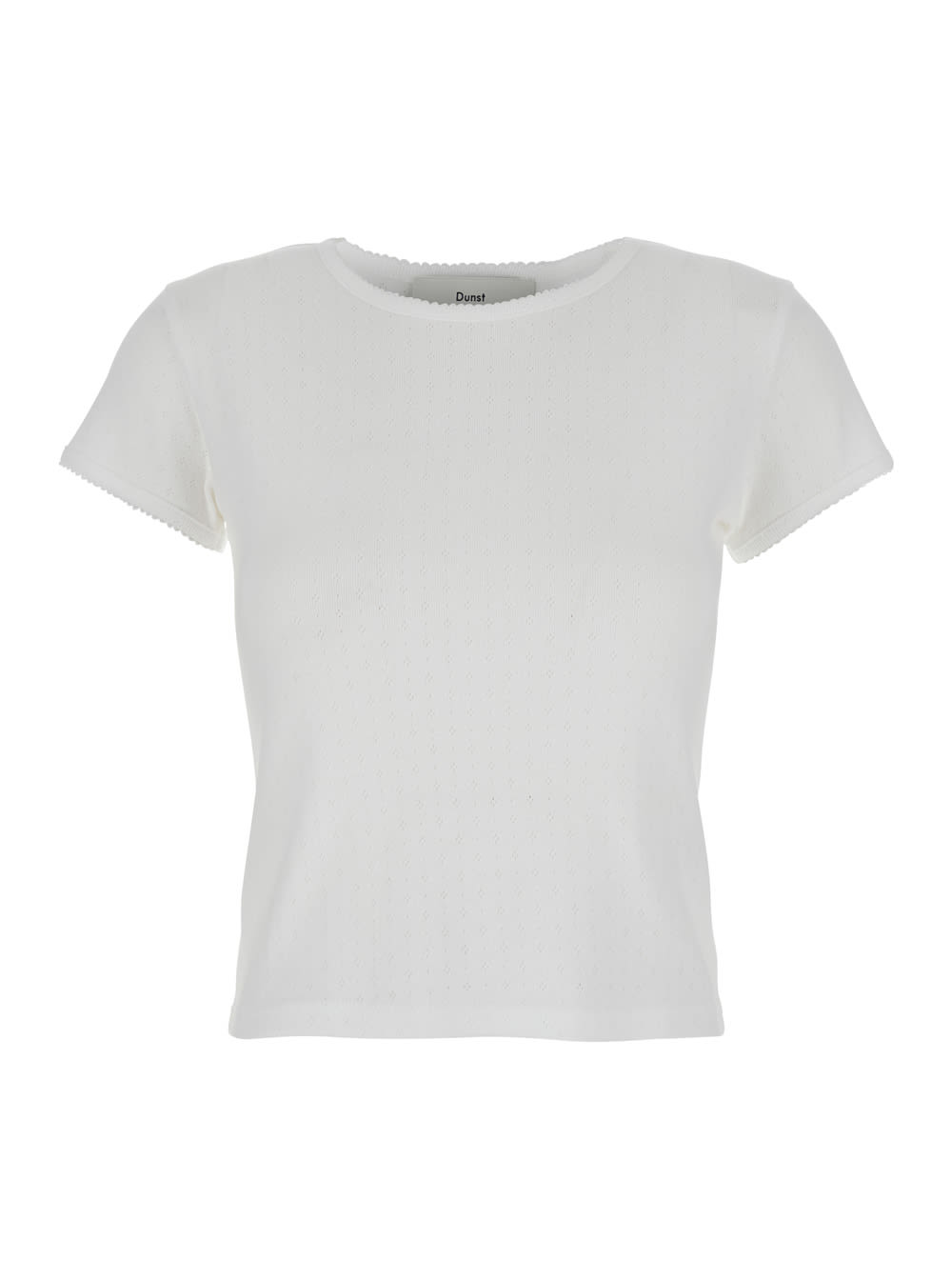 essential White Crochet Crewneck T-shirt In Cotton Woman