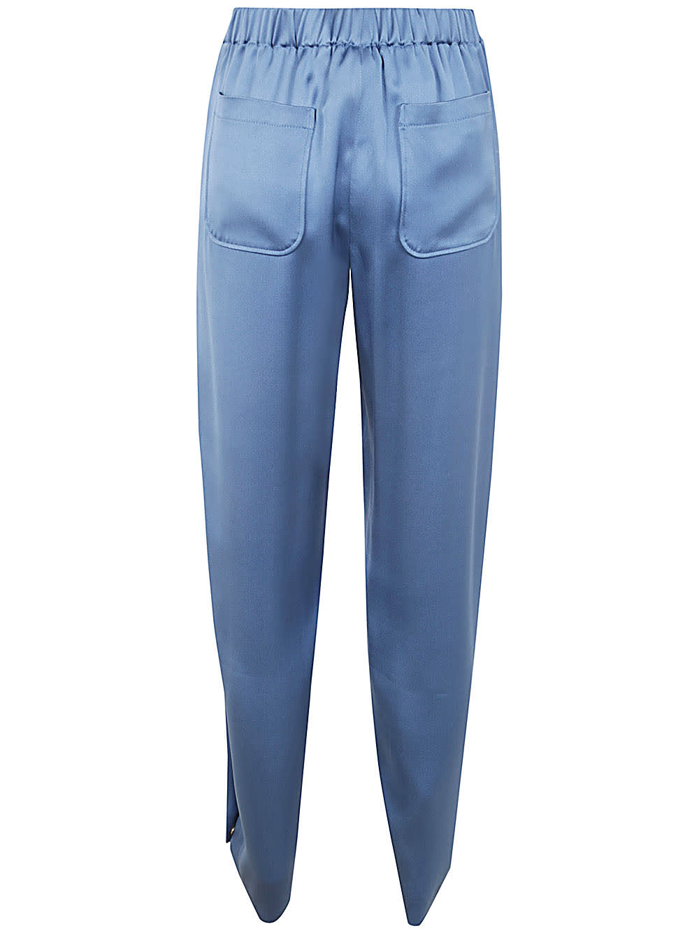 Shop Giorgio Armani Elastic Waist Pants With Button On Bottom In Avio Blue
