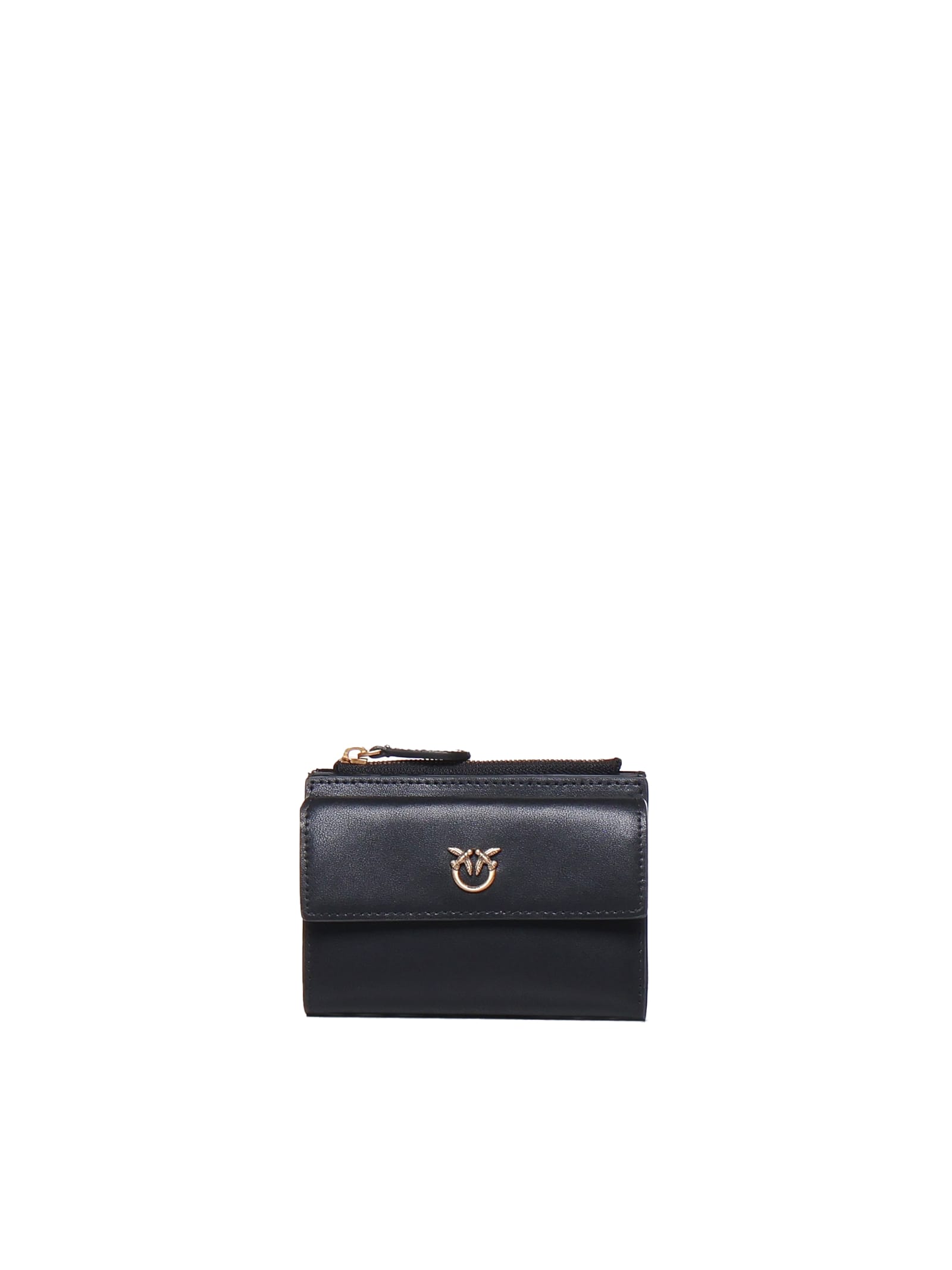 Pinko Wallet With Front Pocket In Nero-antique Gold