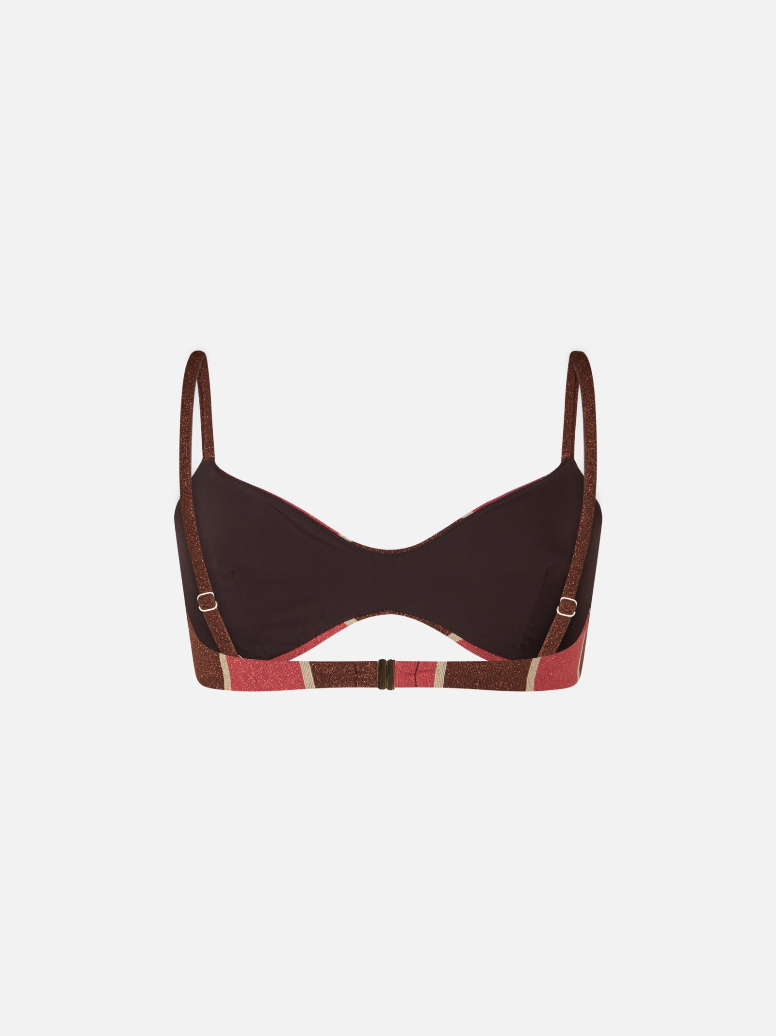 Mc2 Saint Barth Woman Striped Lurex Scoop Bralette Beach Top May In Brown