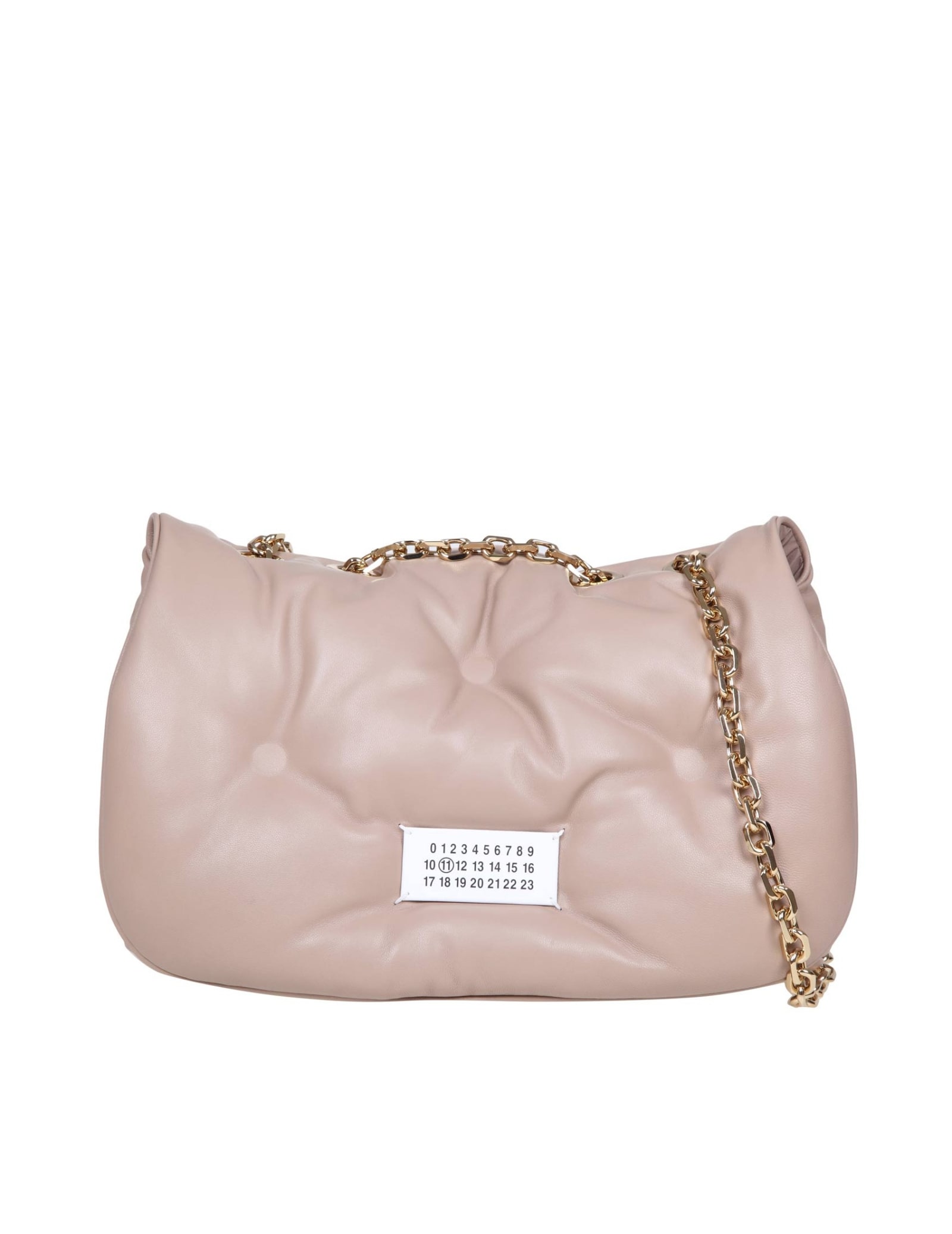 Shop Maison Margiela Glam Slam Logo Patched Shoulder Bag In Biche