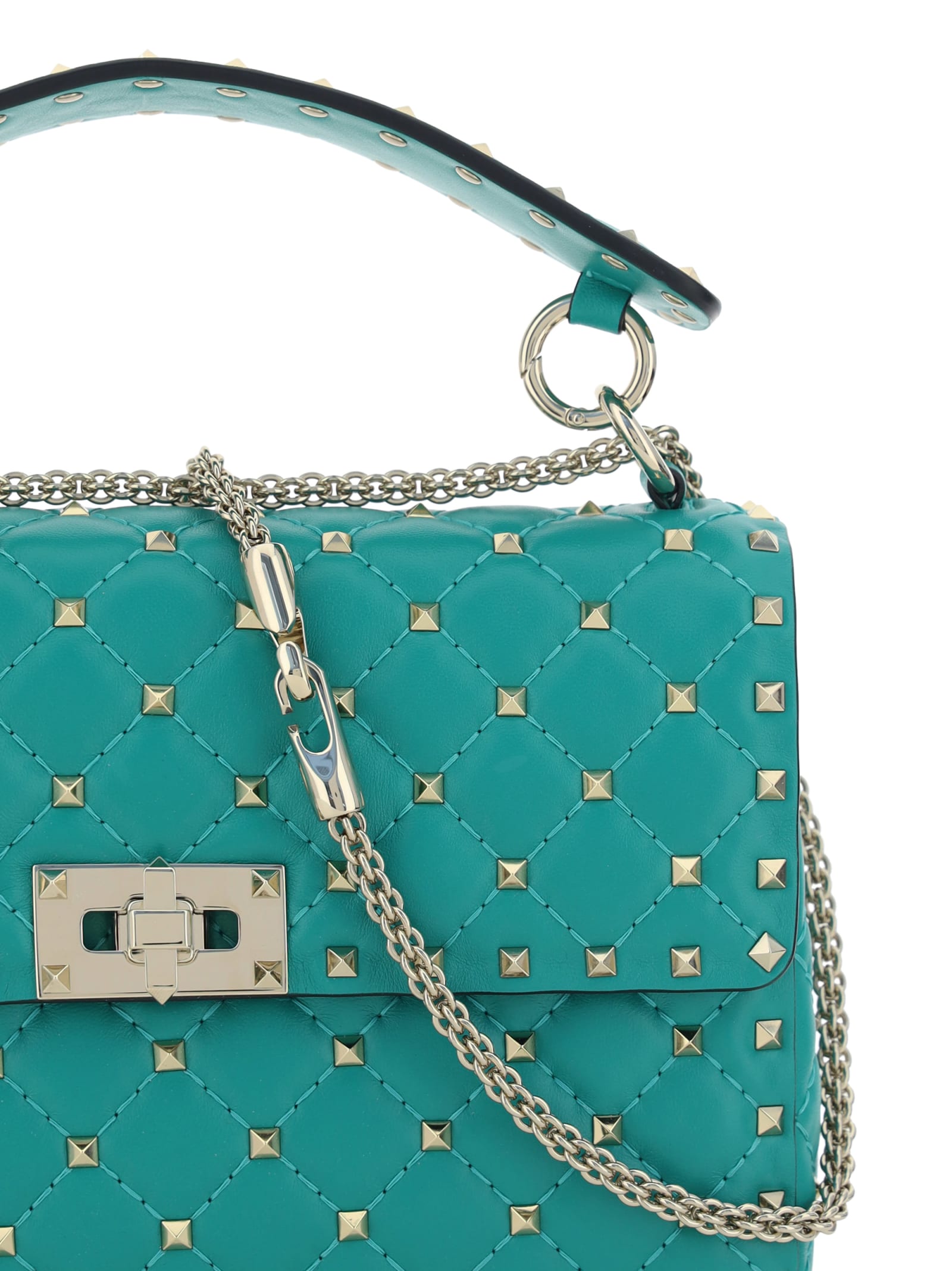 Shop Valentino Rockstud Spike Handbag In Peacock Green