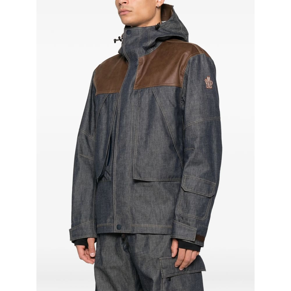 Moncler Denim Ski Jacket With Hood And Pockets In Gray