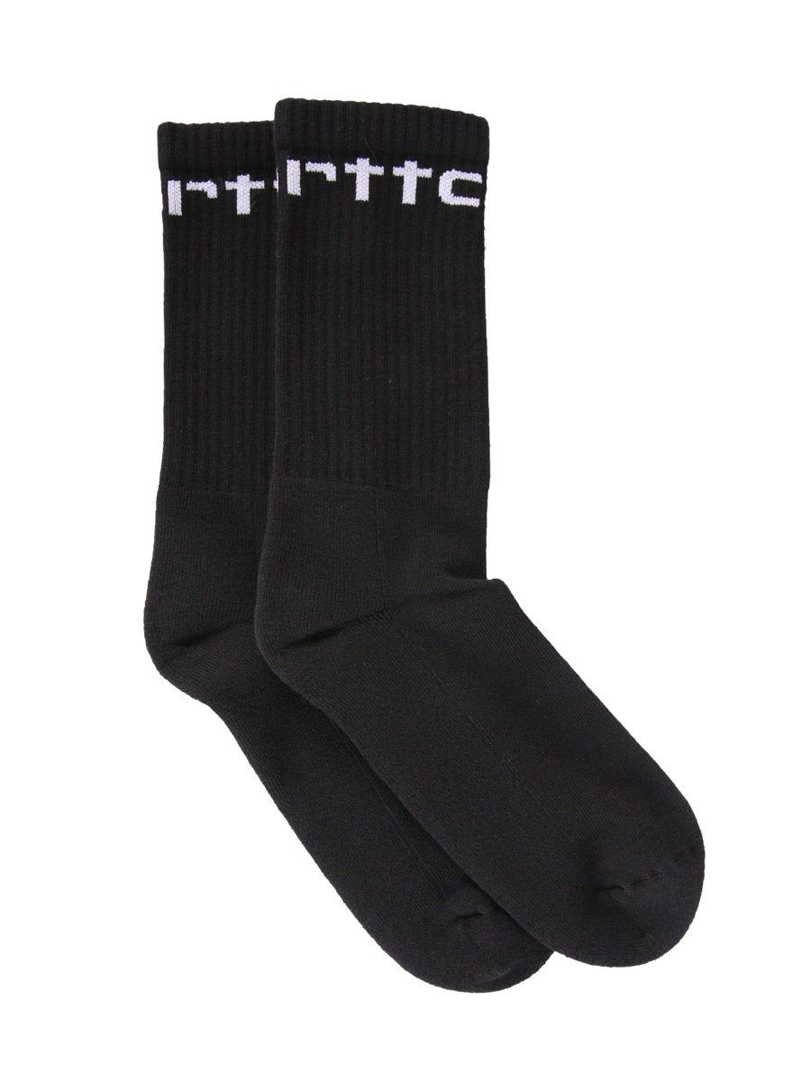 Shop Carhartt Logo Intarsia Ribbed Socks In Nero/bianco
