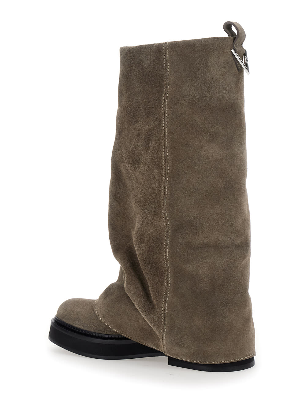 Shop Attico Robin Beige Boots With Logo Plaque On The Rear And Pull-tab At The Heel In Suede Leather Woman