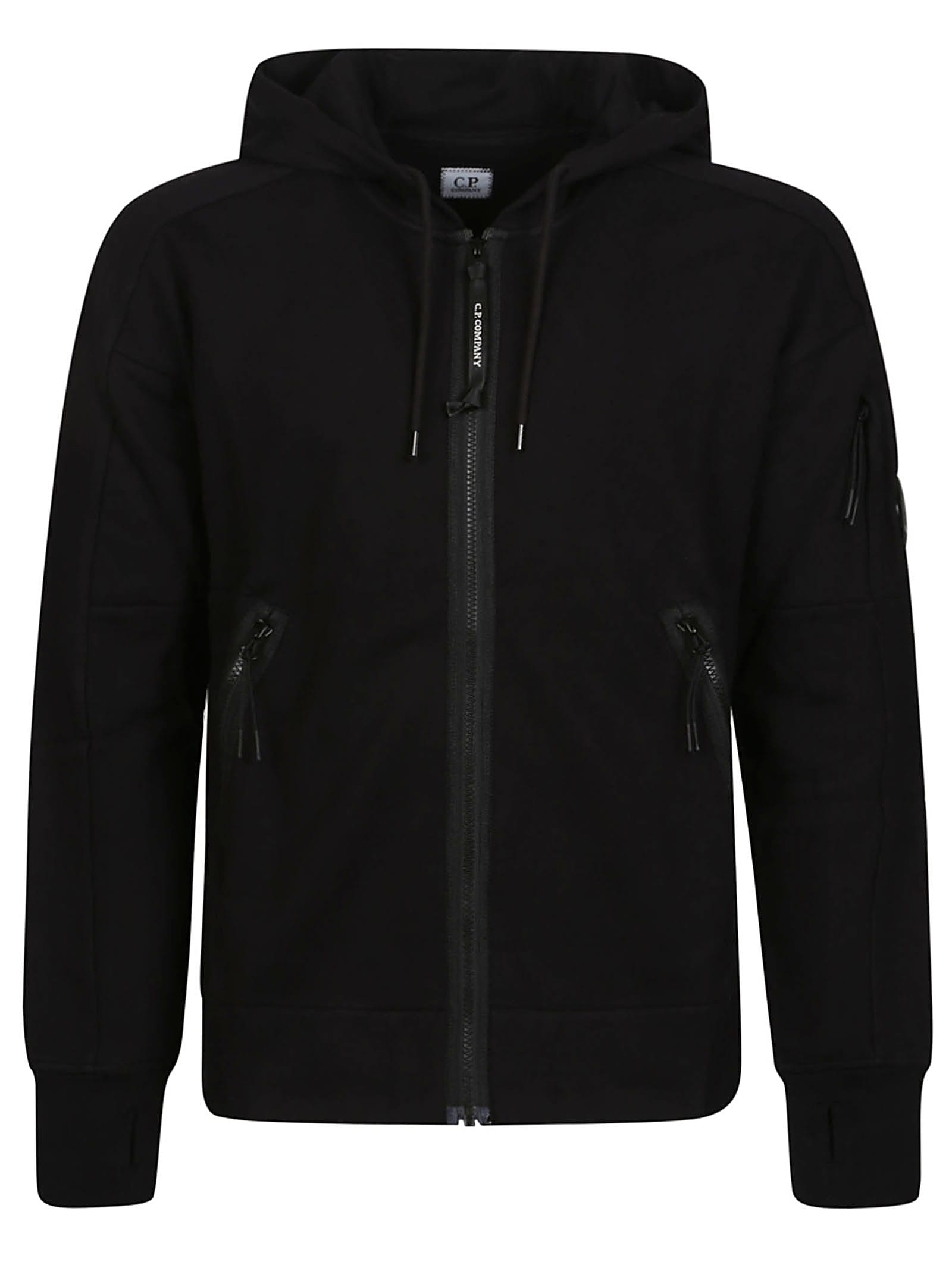 Shop C.p. Company Diagonal Raised Fleece Zipped Sweatshirt In Black
